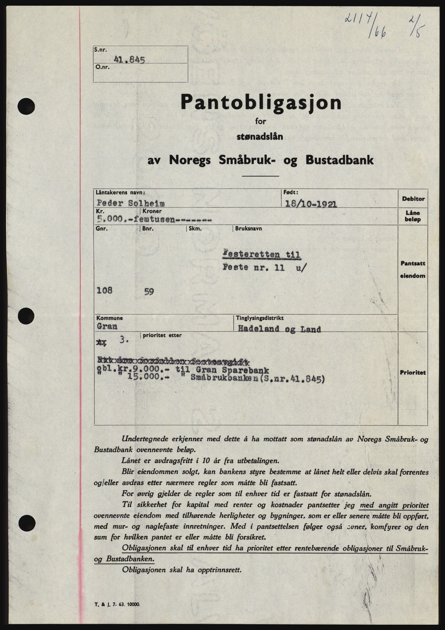 Hadeland og Land tingrett, SAH/TING-010/H/Hb/Hbc/L0062: Pantebok nr. B62, 1966-1966, Dagboknr: 2114/1966