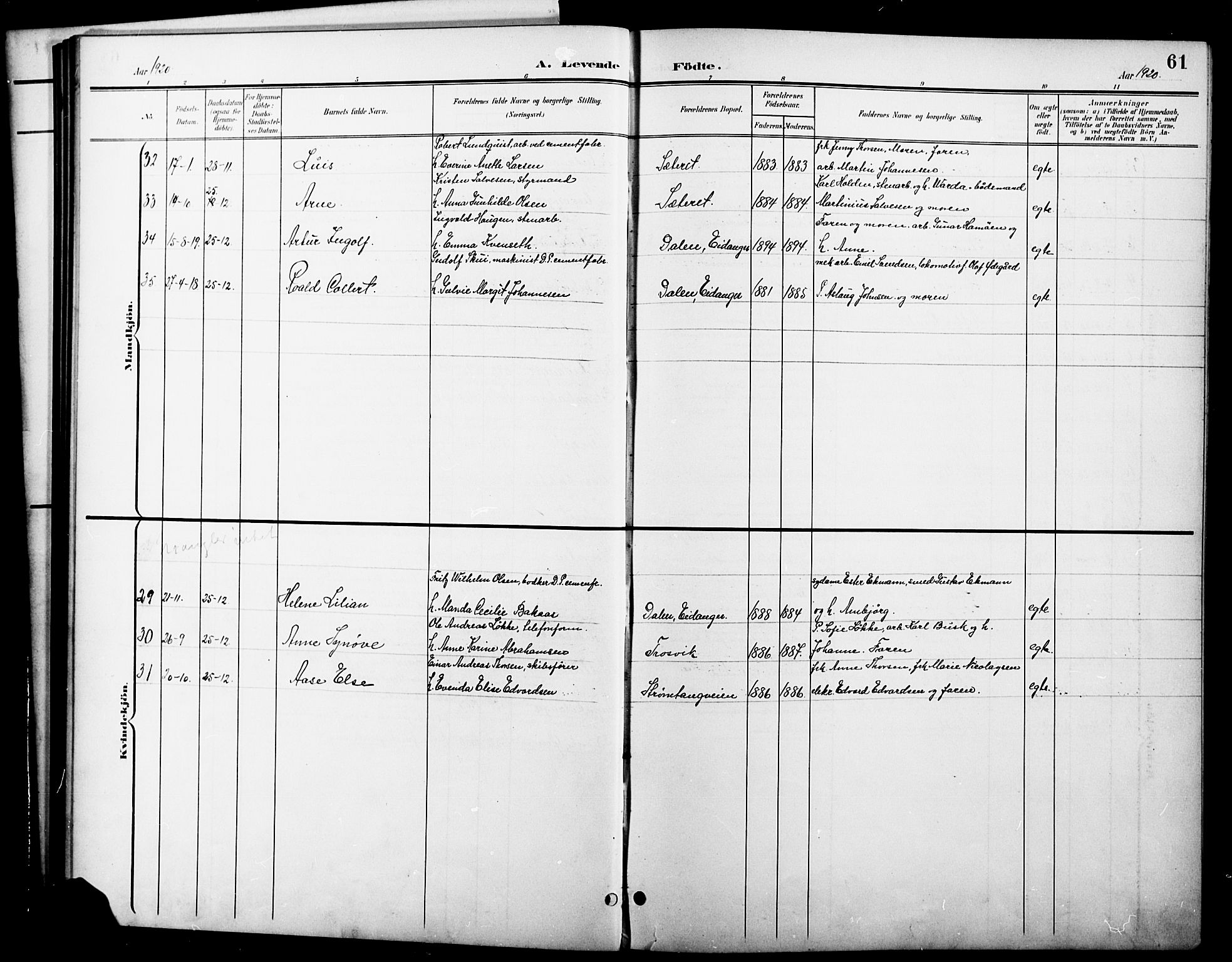 Brevik kirkebøker, AV/SAKO-A-255/G/Ga/L0005: Klokkerbok nr. 5, 1901-1924, s. 61
