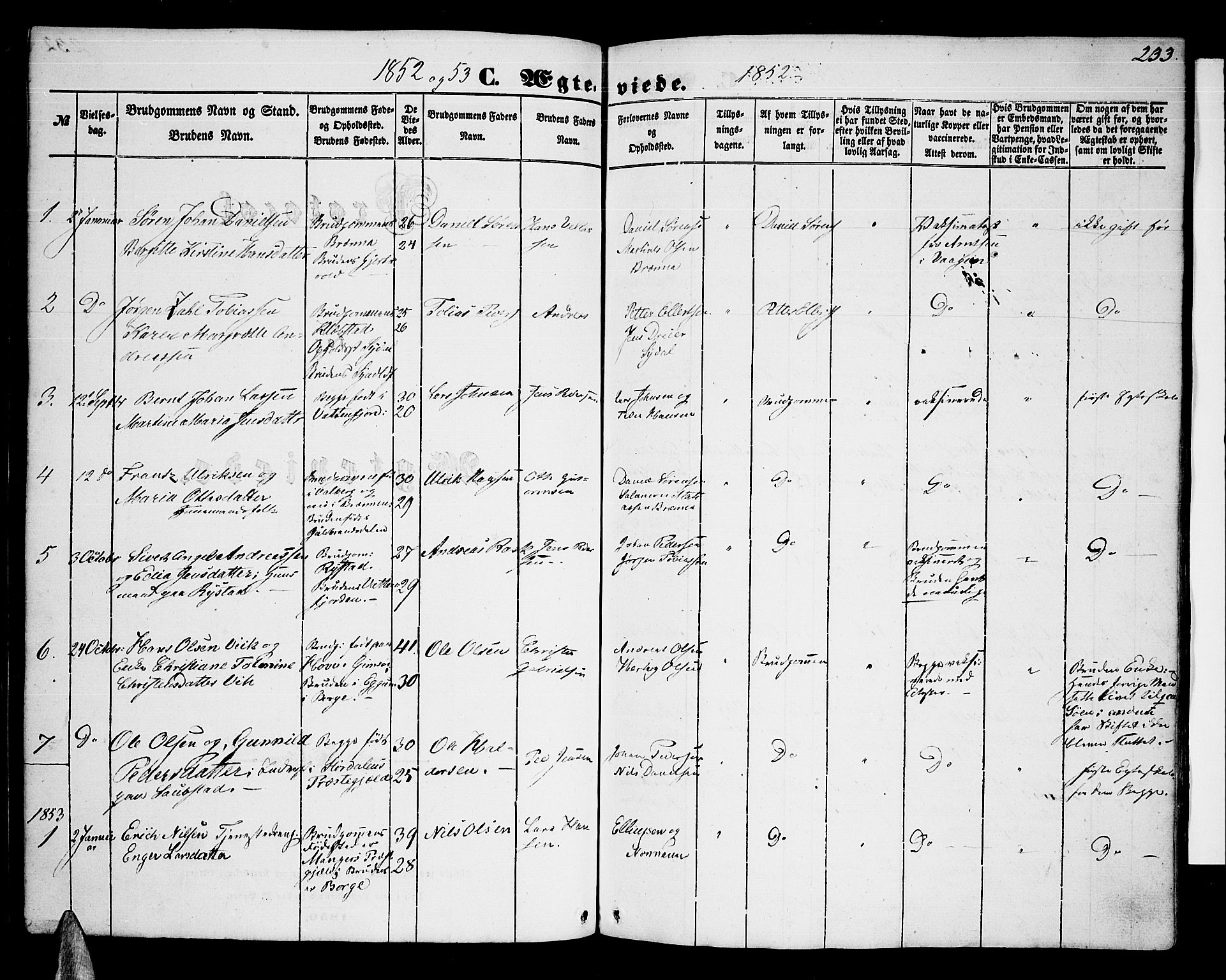 Ministerialprotokoller, klokkerbøker og fødselsregistre - Nordland, SAT/A-1459/876/L1102: Klokkerbok nr. 876C01, 1852-1886, s. 233