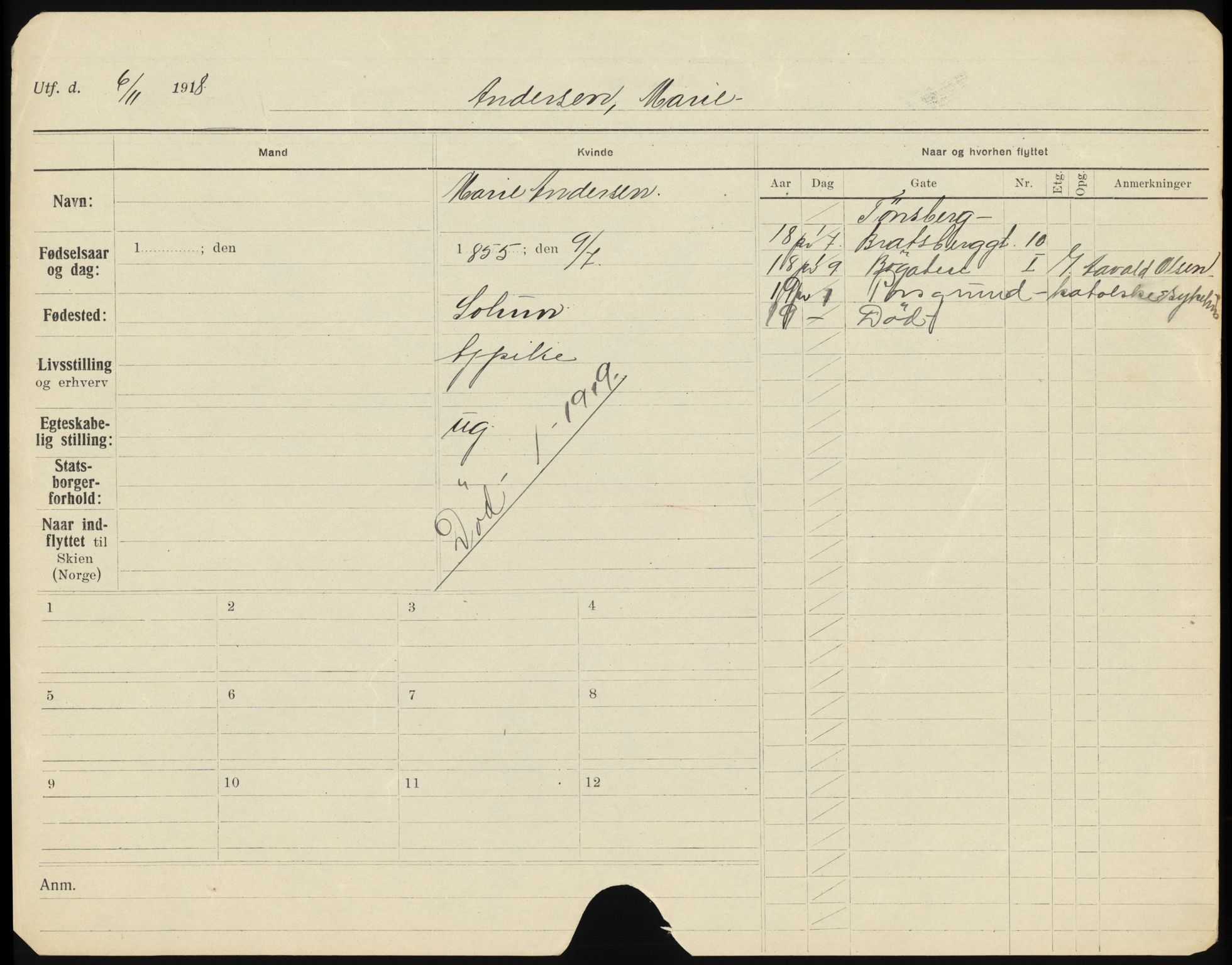 Skien folkeregister, SAKO/A-425/H/Ha/L0001: Døde, 1916-1929, s. 383