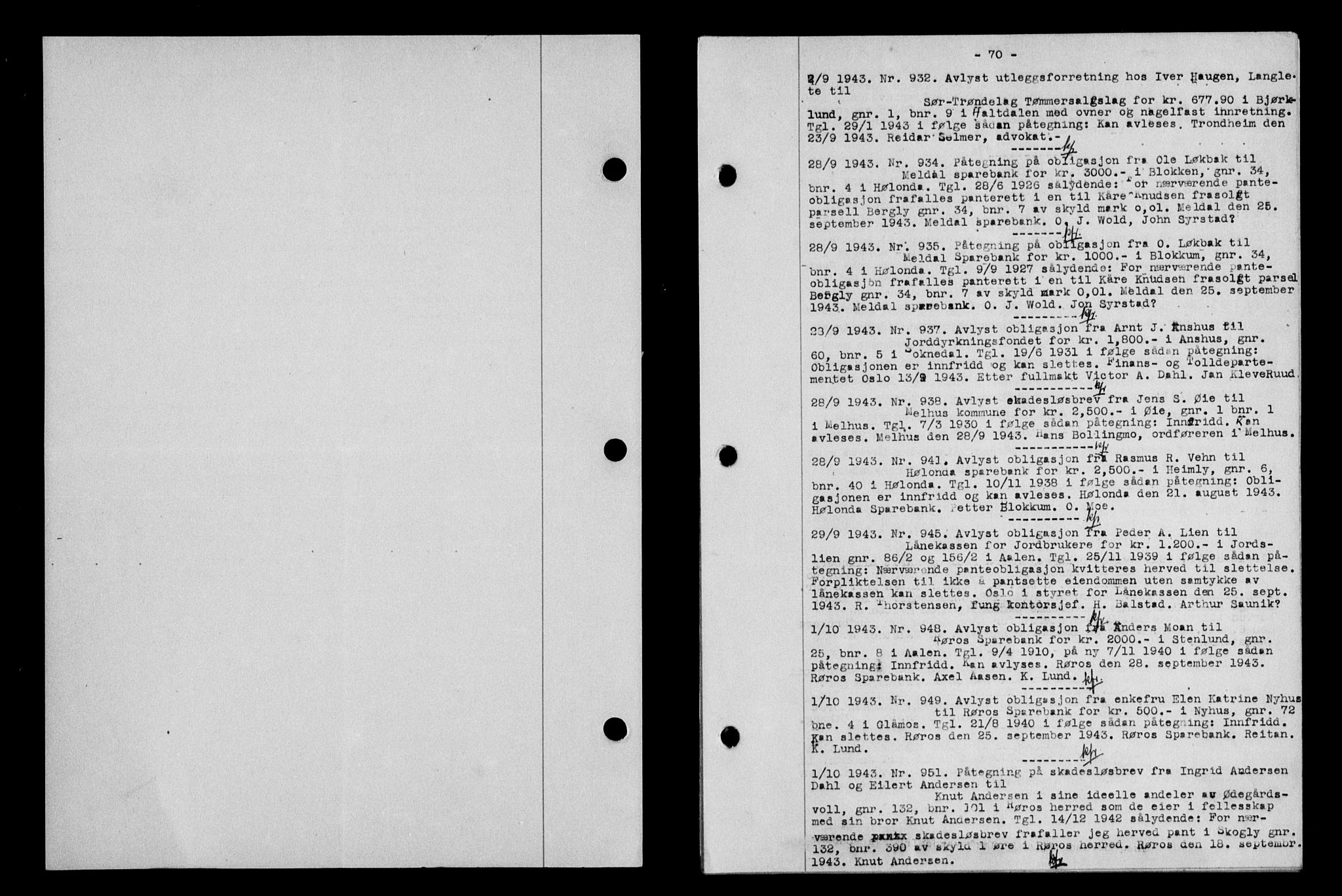 Gauldal sorenskriveri, SAT/A-0014/1/2/2C/L0057: Pantebok nr. 62, 1943-1944, Dagboknr: 932/1943