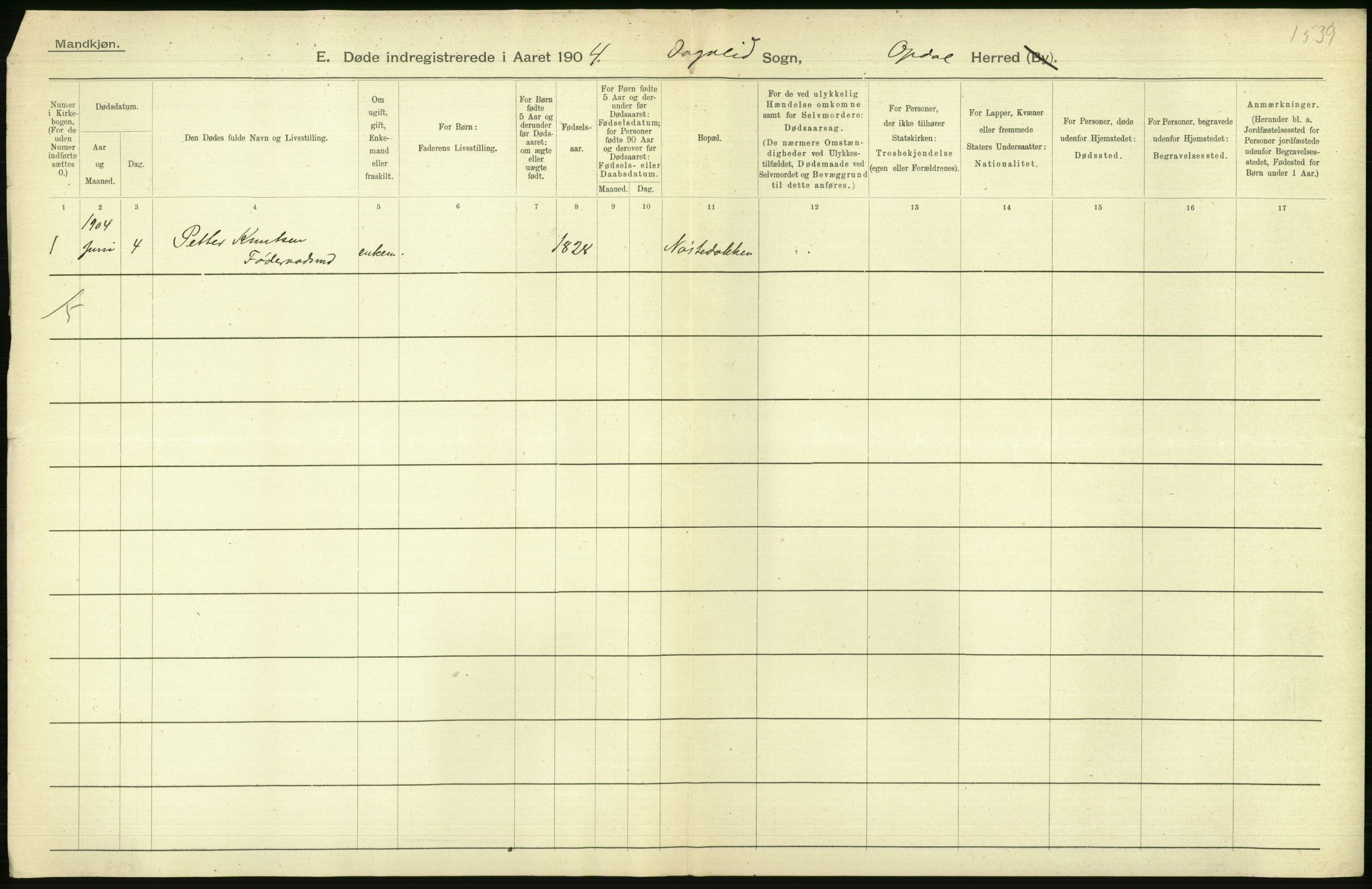 Statistisk sentralbyrå, Sosiodemografiske emner, Befolkning, AV/RA-S-2228/D/Df/Dfa/Dfab/L0007: Buskerud amt: Fødte, gifte, døde, 1904, s. 738