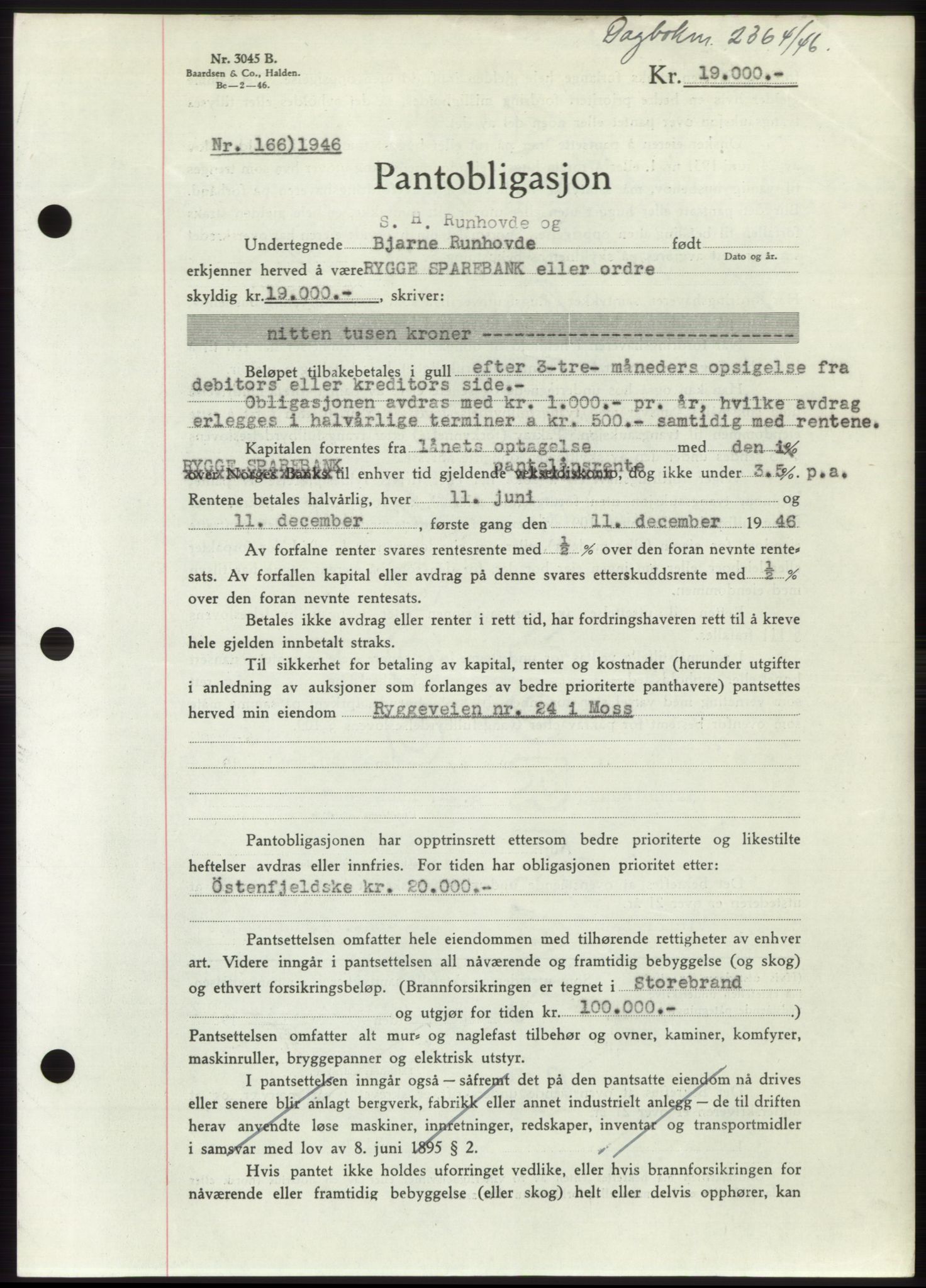 Moss sorenskriveri, SAO/A-10168: Pantebok nr. B16, 1946-1947, Dagboknr: 2364/1946