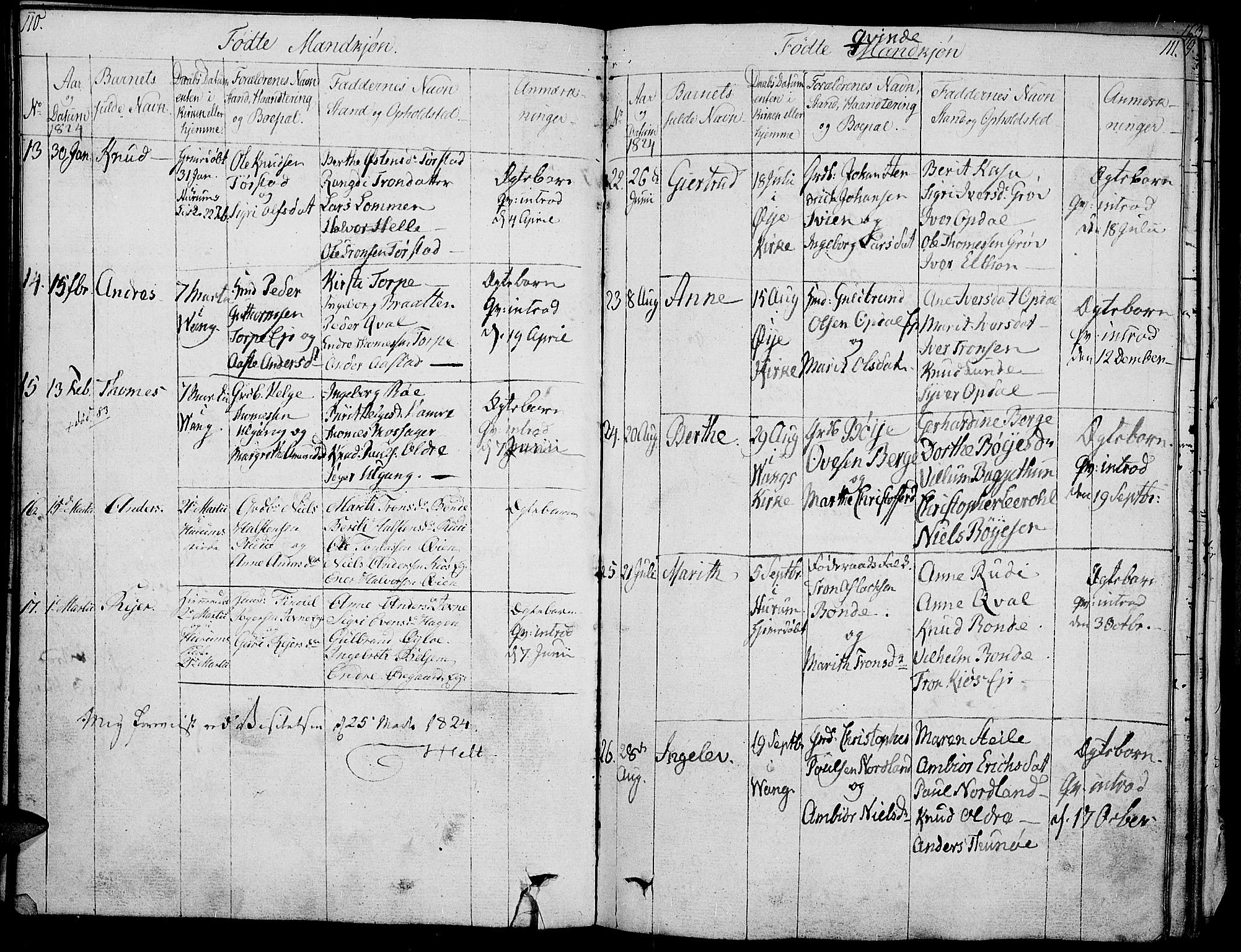 Vang prestekontor, Valdres, AV/SAH-PREST-140/H/Ha/L0003: Ministerialbok nr. 3, 1809-1831, s. 110-111
