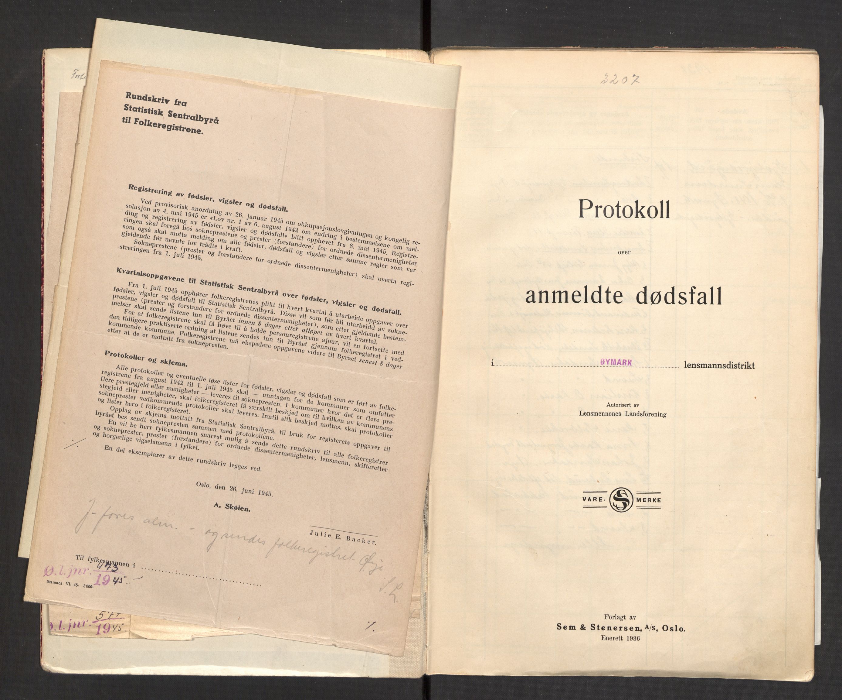 Øymark lensmannskontor, AV/SAO-A-10636/H/Ha/L0004: Dødsfallsprotokoll, 1938-1946