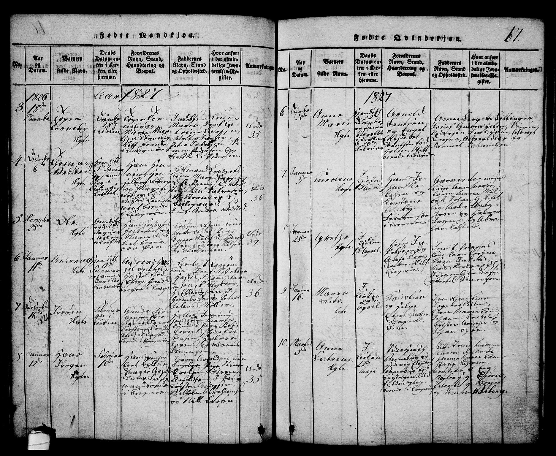 Kragerø kirkebøker, AV/SAKO-A-278/G/Ga/L0002: Klokkerbok nr. 2, 1814-1831, s. 67