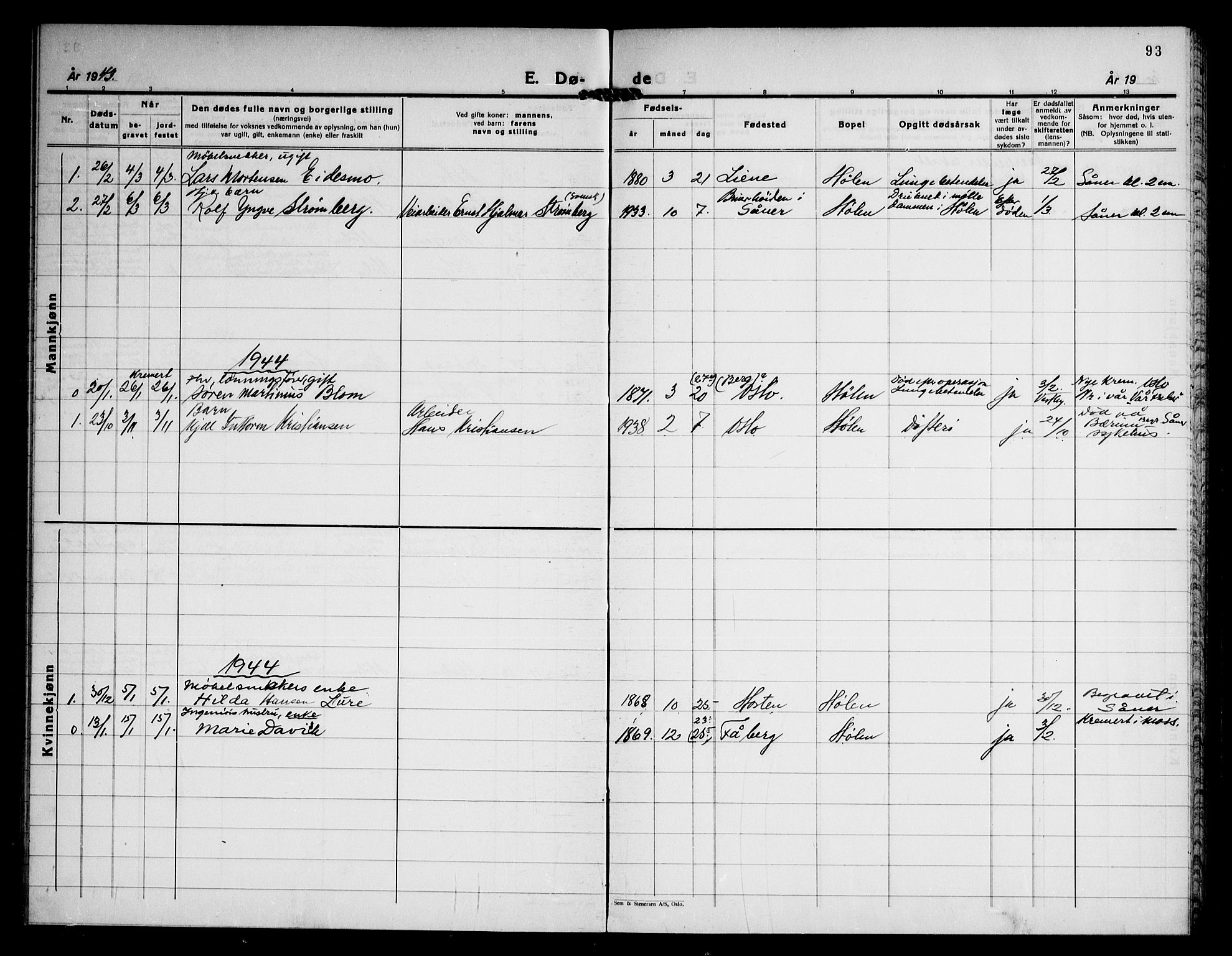 Vestby prestekontor Kirkebøker, AV/SAO-A-10893/F/Fe/L0002: Ministerialbok nr. V 2, 1932-1946, s. 93