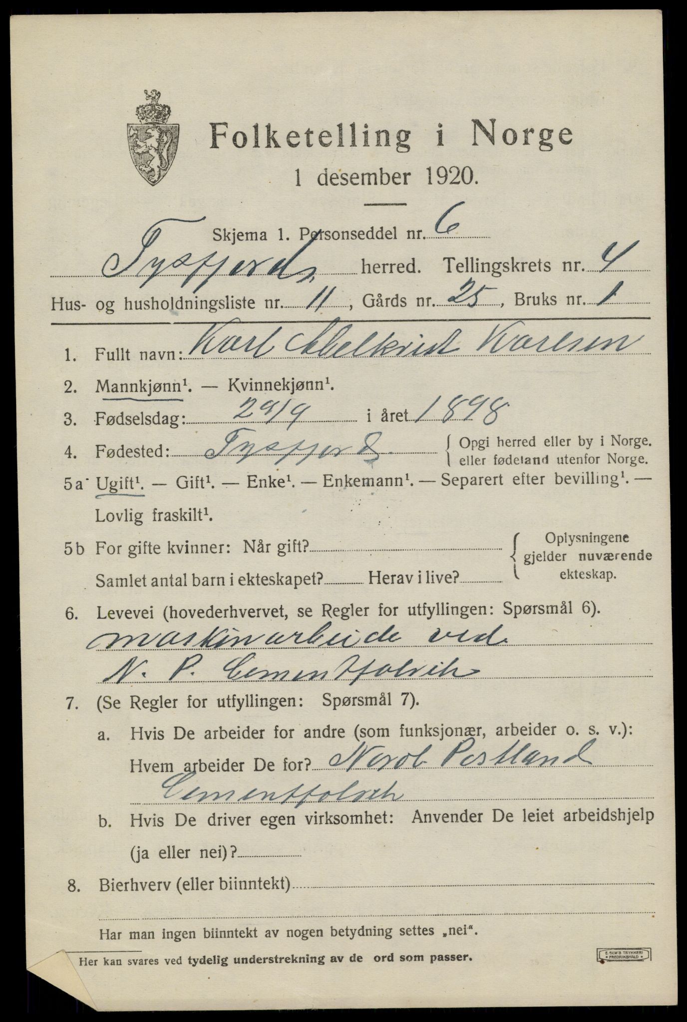 SAT, Folketelling 1920 for 1850 Tysfjord herred, 1920, s. 3309