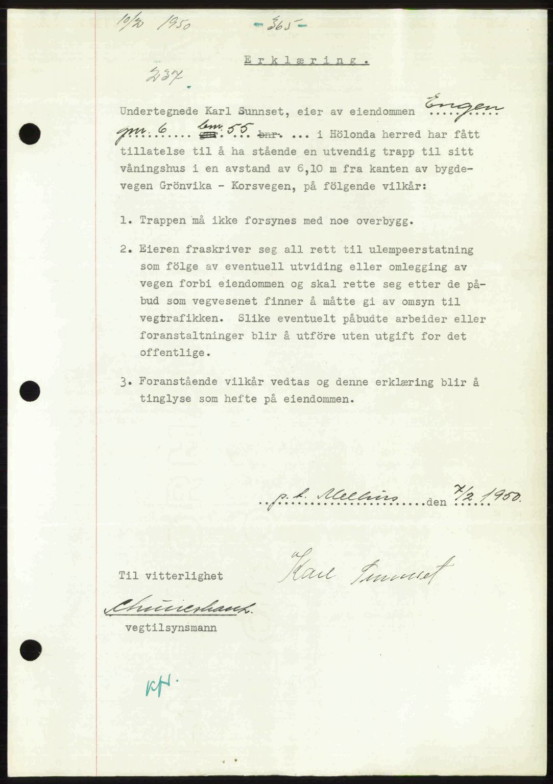 Gauldal sorenskriveri, SAT/A-0014/1/2/2C: Pantebok nr. A9, 1949-1950, Dagboknr: 237/1950
