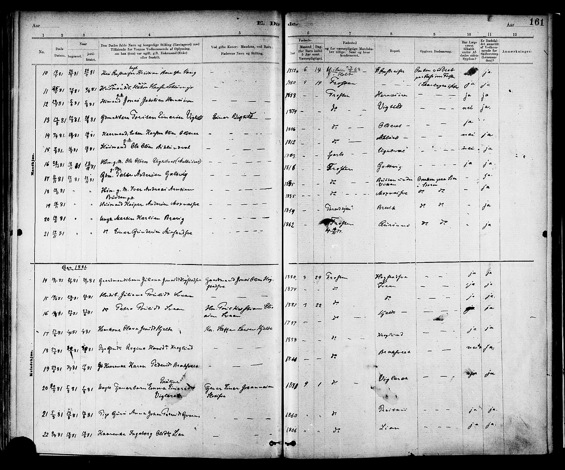 Ministerialprotokoller, klokkerbøker og fødselsregistre - Nord-Trøndelag, SAT/A-1458/713/L0120: Ministerialbok nr. 713A09, 1878-1887, s. 161