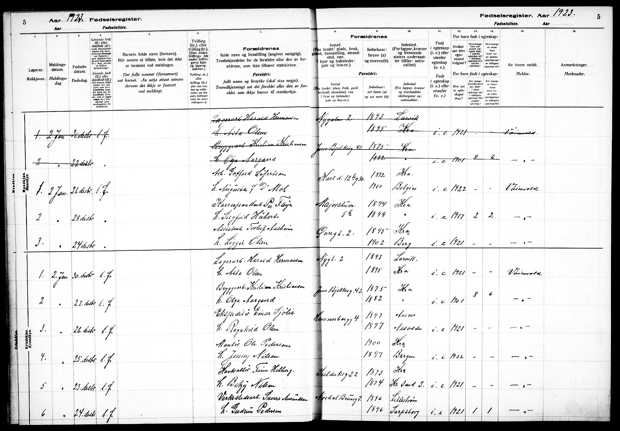 Sagene prestekontor Kirkebøker, SAO/A-10796/J/L0003: Fødselsregister nr. 3, 1922-1925, s. 5