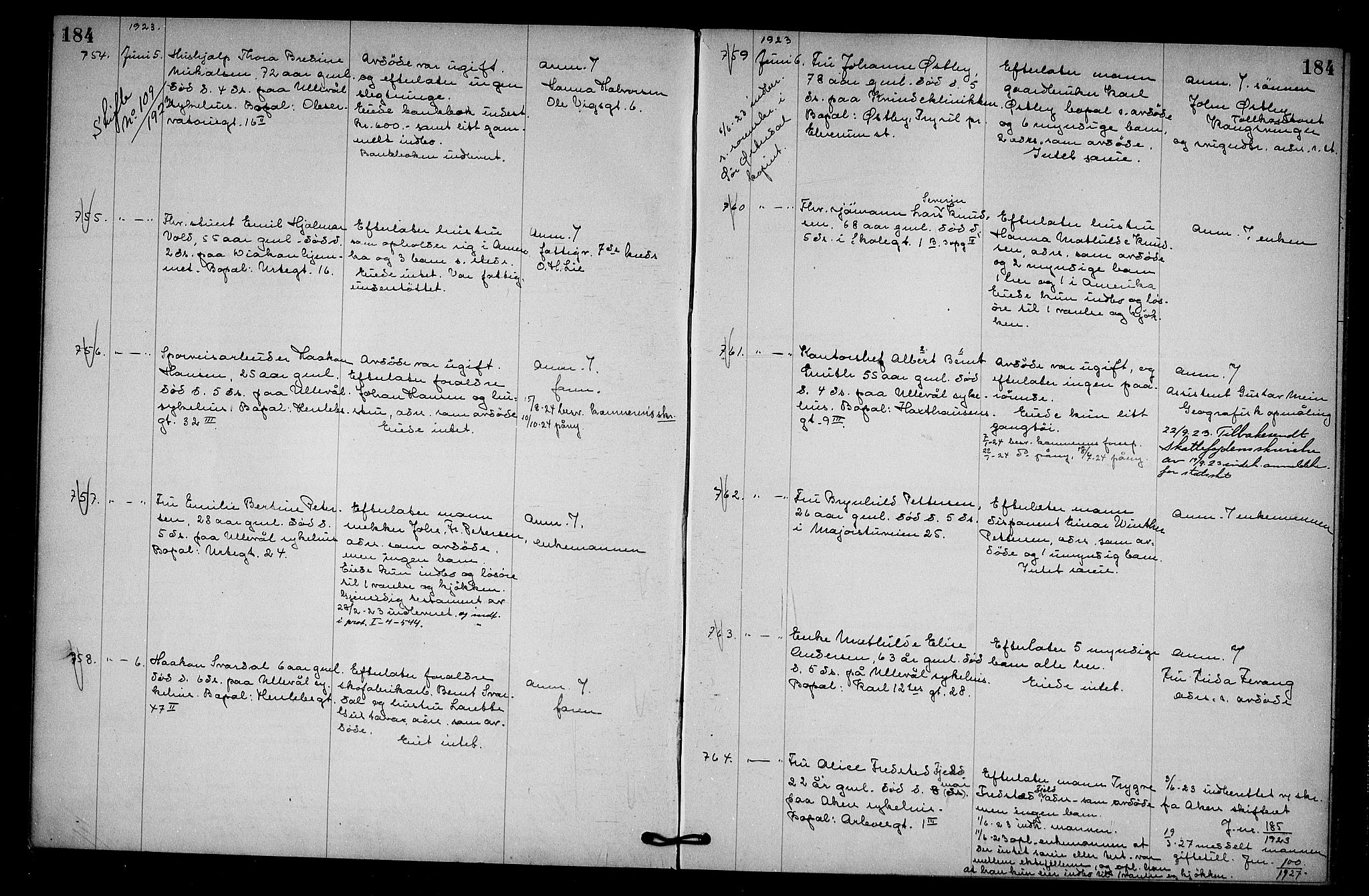 Oslo skifterett, AV/SAO-A-10383/G/Ga/Gab/L0012: Dødsfallsprotokoll, 1922-1924, s. 184