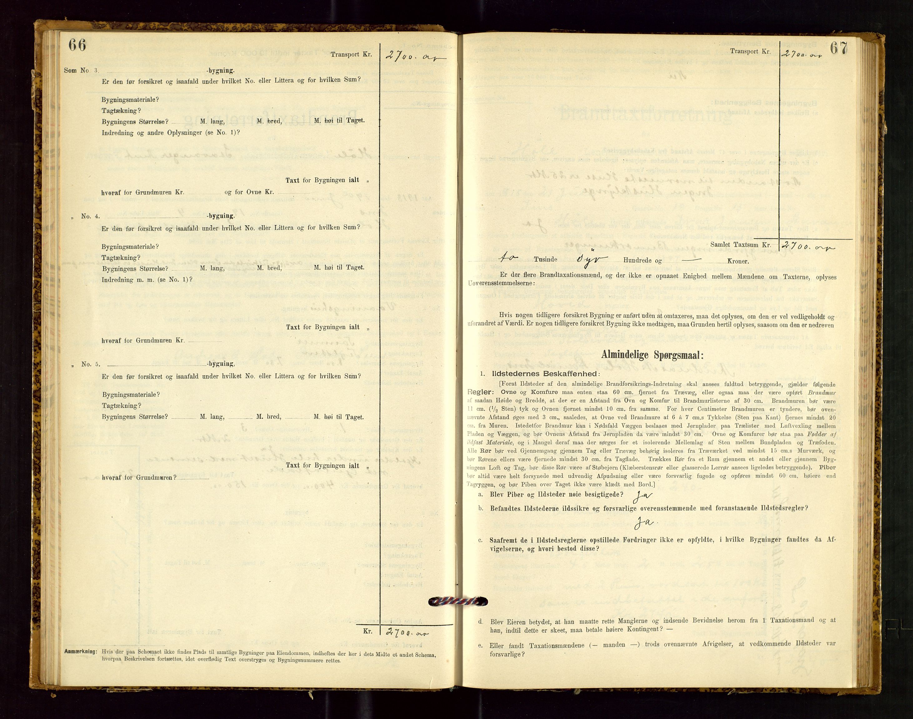 Høle og Forsand lensmannskontor, AV/SAST-A-100127/Gob/L0001: "Brandtaxtprotokol" - skjematakst, 1897-1940, s. 66-67