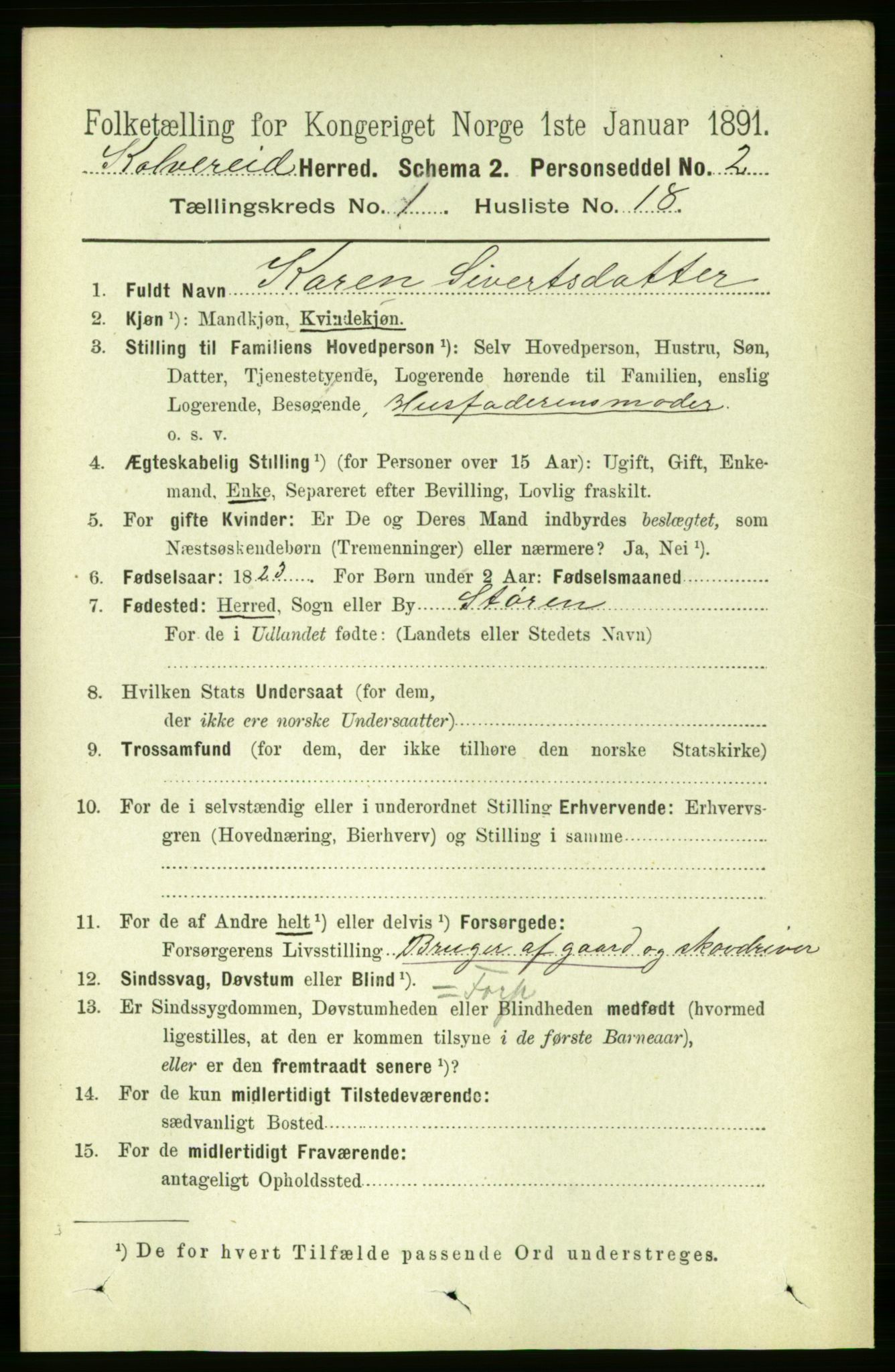 RA, Folketelling 1891 for 1752 Kolvereid herred, 1891, s. 212