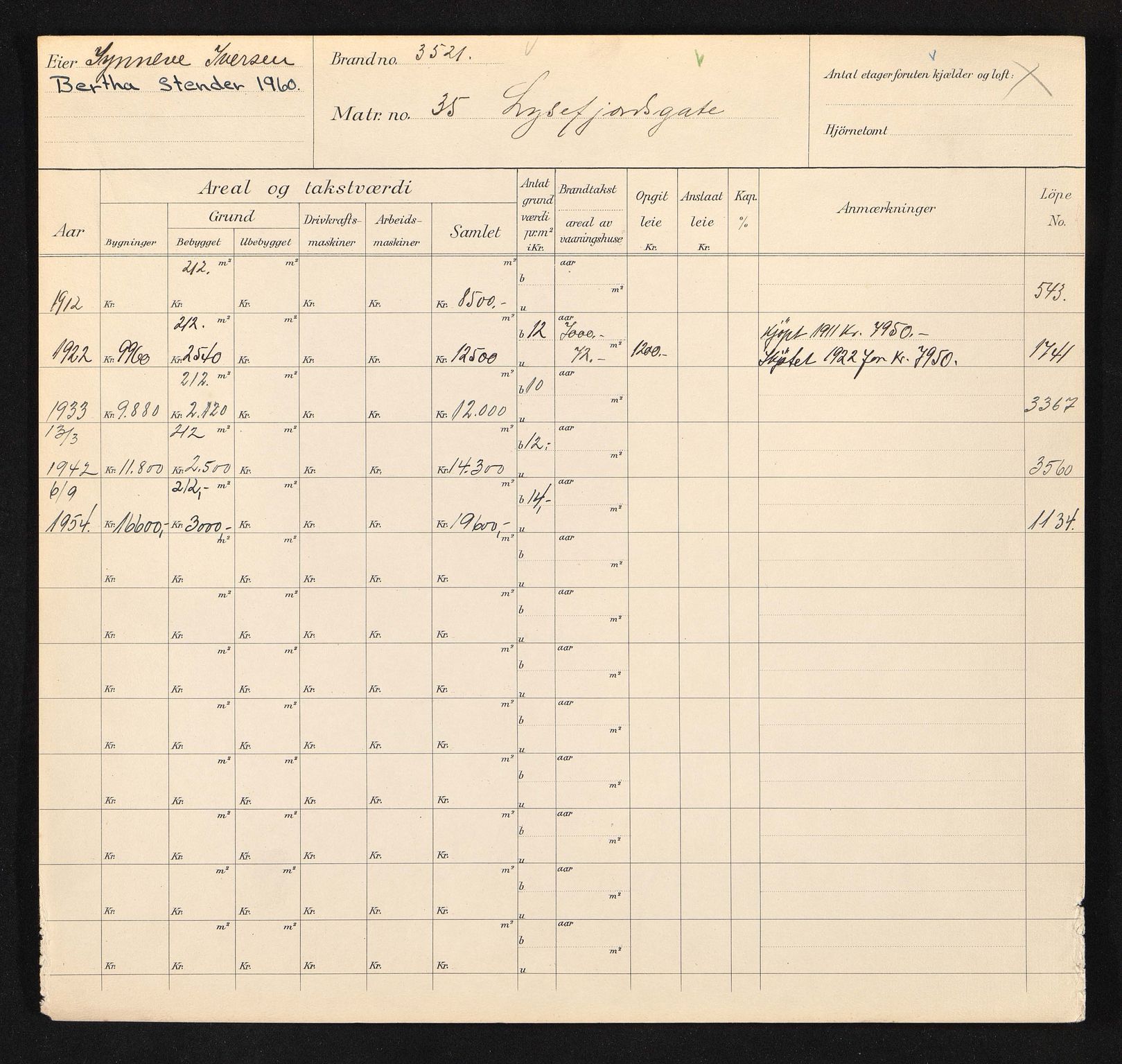 Stavanger kommune. Skattetakstvesenet, BYST/A-0440/F/Fa/Faa/L0029/0003: Skattetakstkort / Lysefjordgata 32 - 73