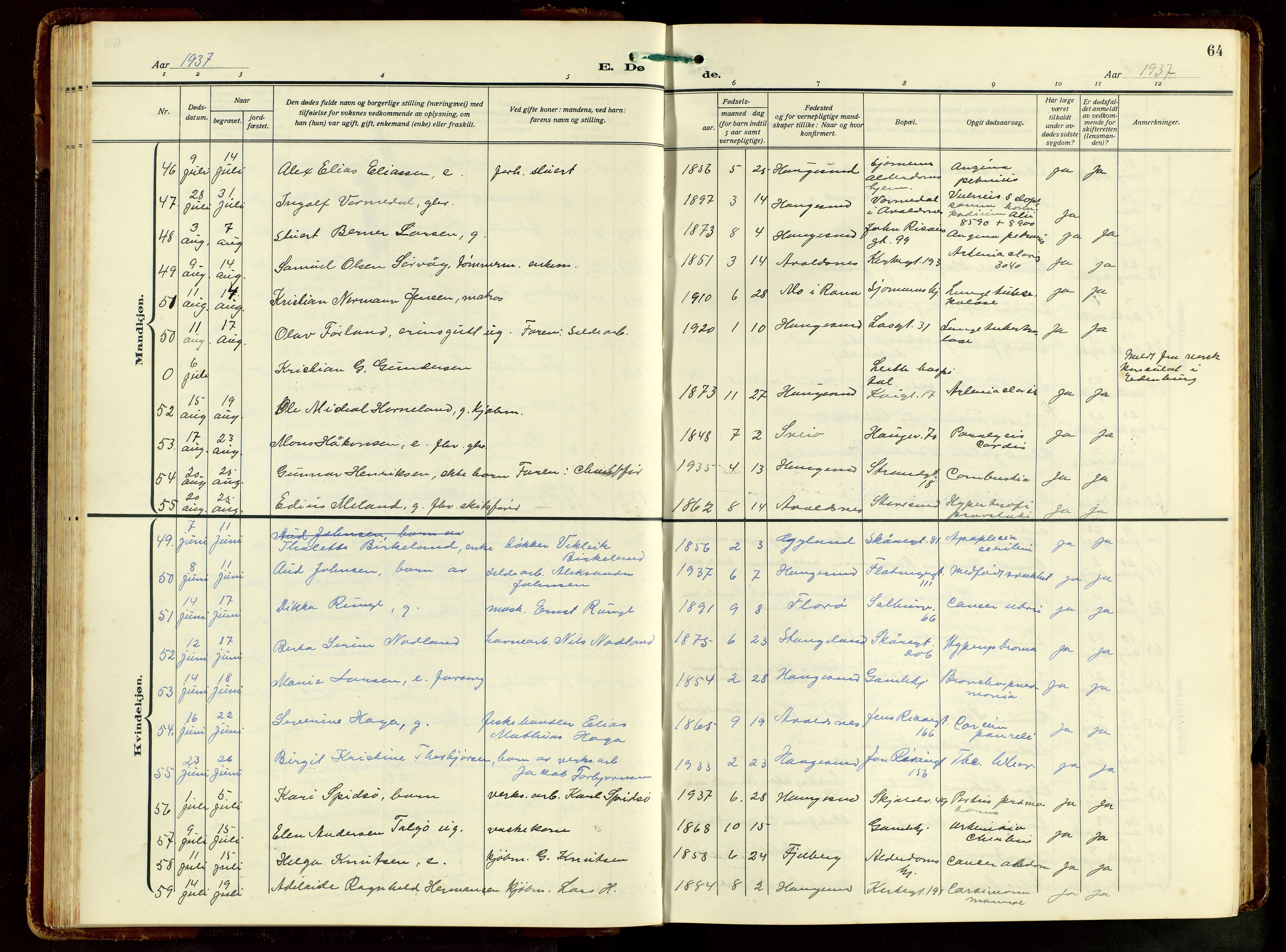 Haugesund sokneprestkontor, AV/SAST-A -101863/H/Ha/Hab/L0012: Klokkerbok nr. B 12, 1930-1958, s. 64