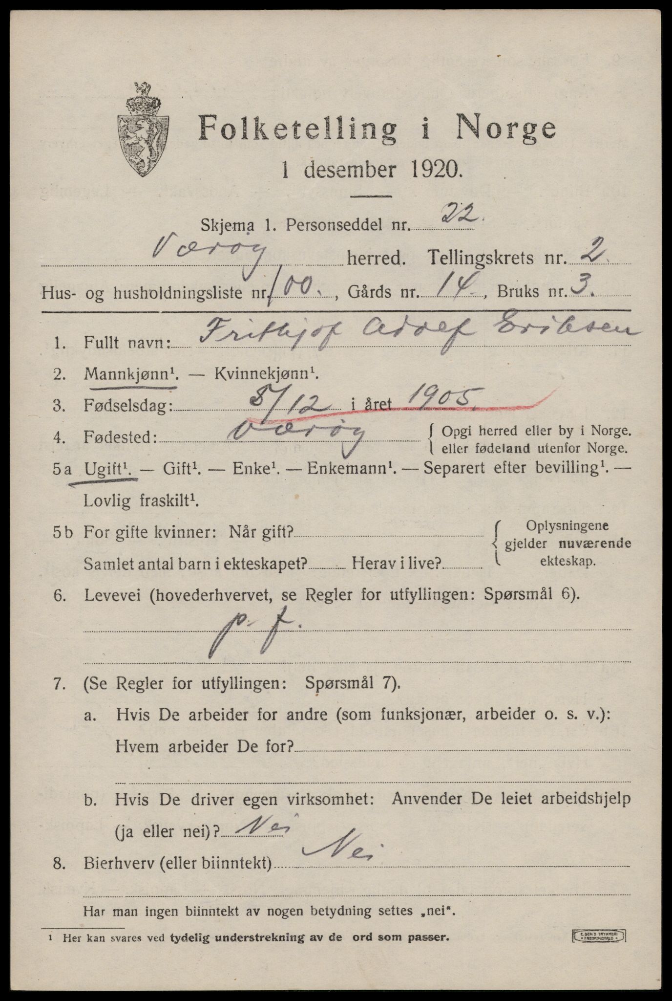 SAT, Folketelling 1920 for 1857 Værøy herred, 1920, s. 2163