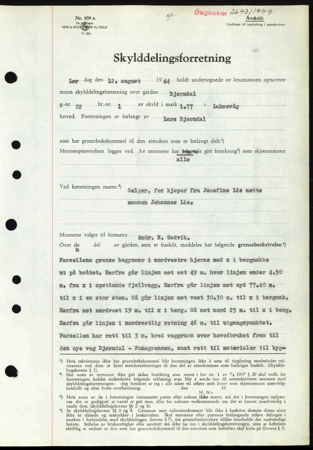 Midhordland sorenskriveri, SAB/A-3001/1/G/Gb/Gbk/L0008: Pantebok nr. A36-41, 1944-1945, Dagboknr: 2643/1944