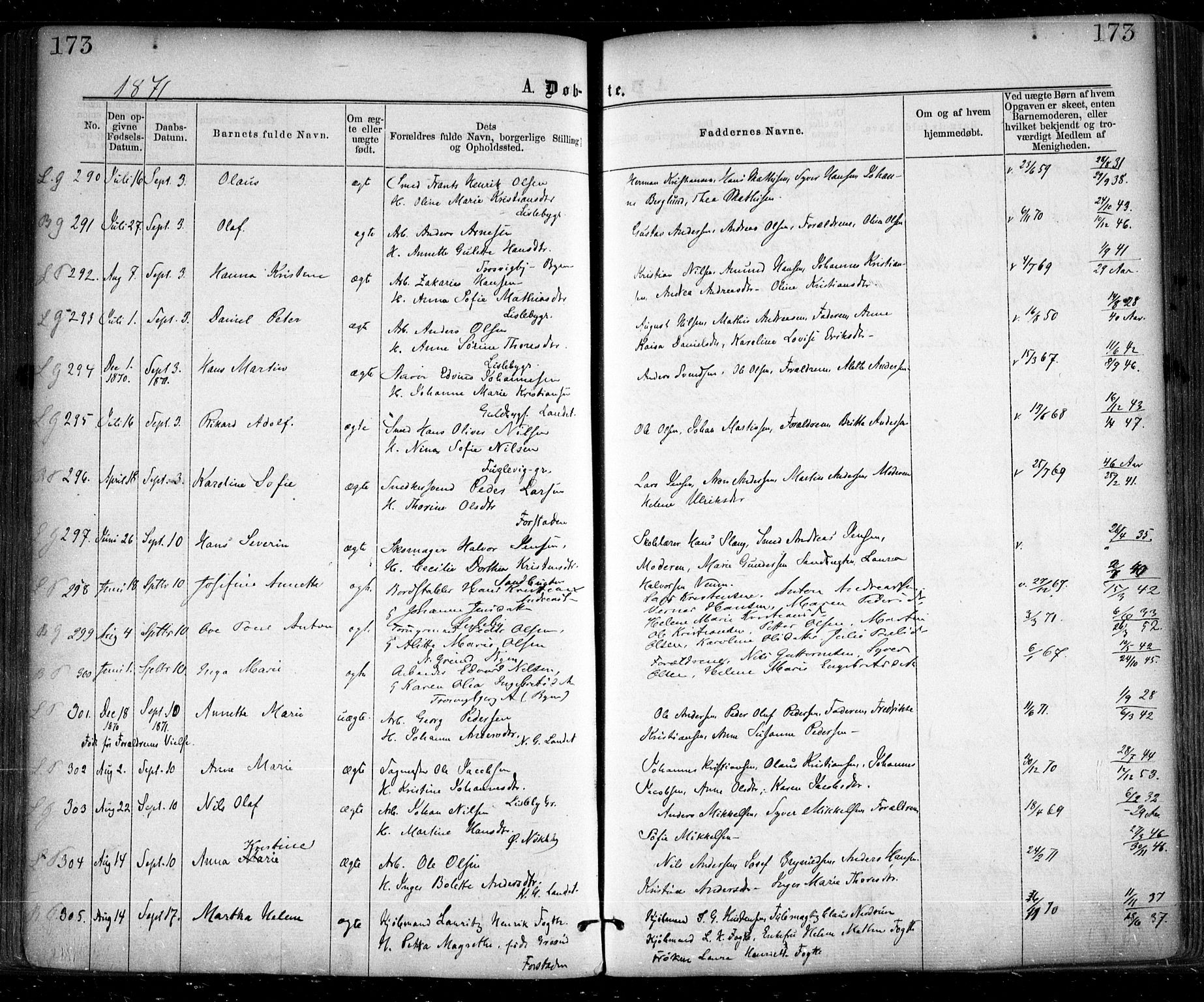 Glemmen prestekontor Kirkebøker, AV/SAO-A-10908/F/Fa/L0008: Ministerialbok nr. 8, 1862-1871, s. 173