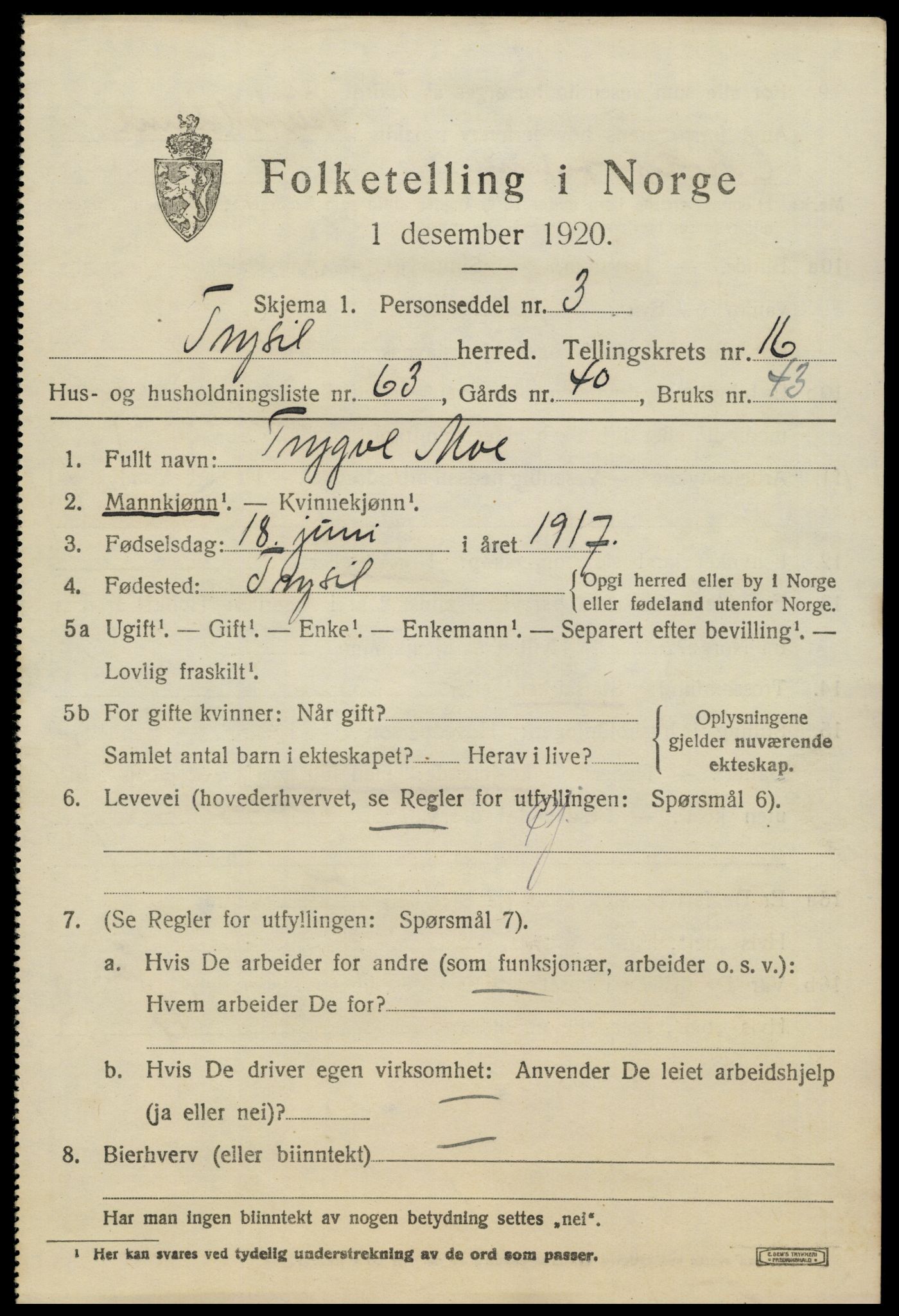 SAH, Folketelling 1920 for 0428 Trysil herred, 1920, s. 10163