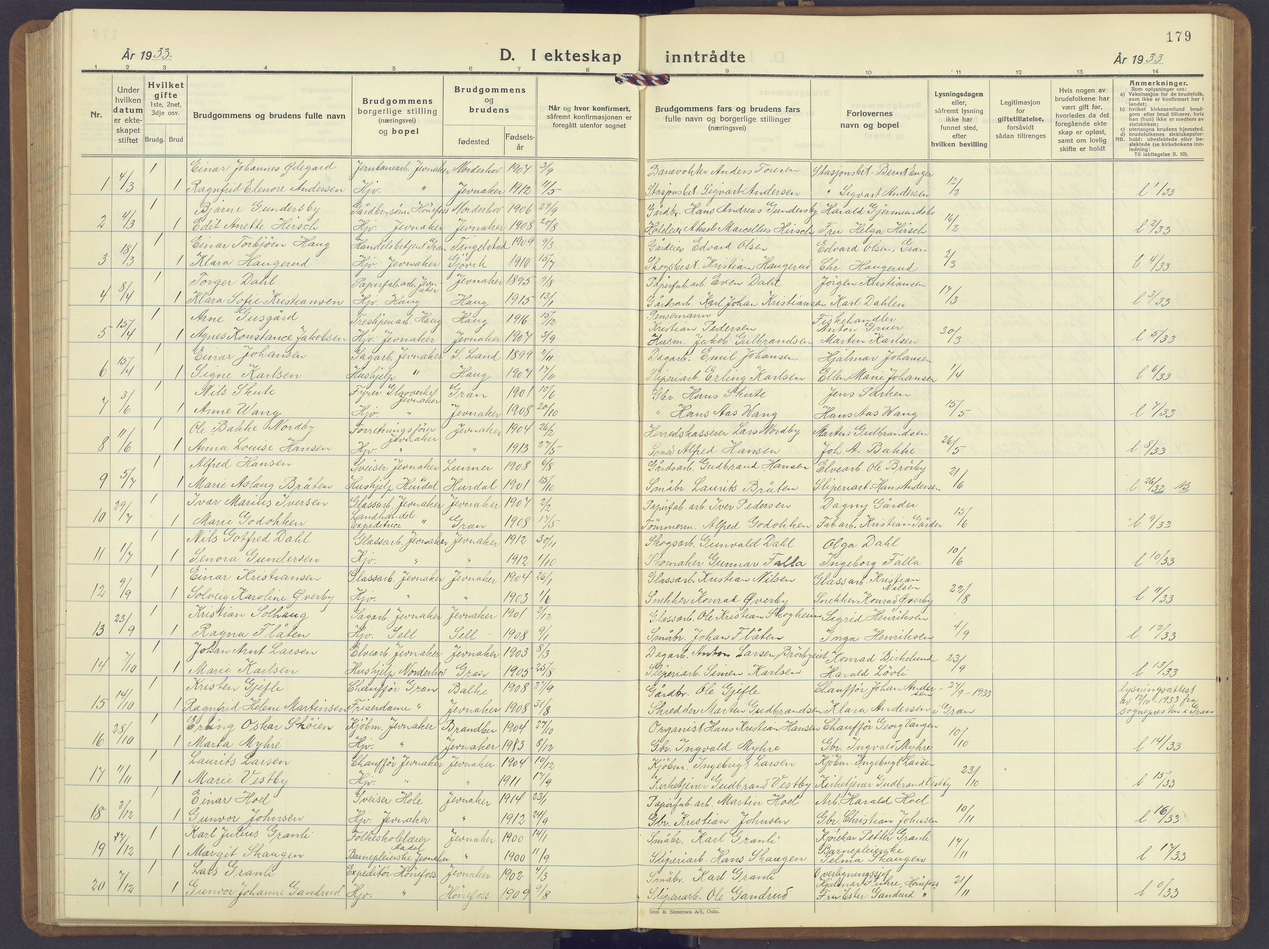 Jevnaker prestekontor, AV/SAH-PREST-116/H/Ha/Hab/L0006: Klokkerbok nr. 6, 1930-1945, s. 179
