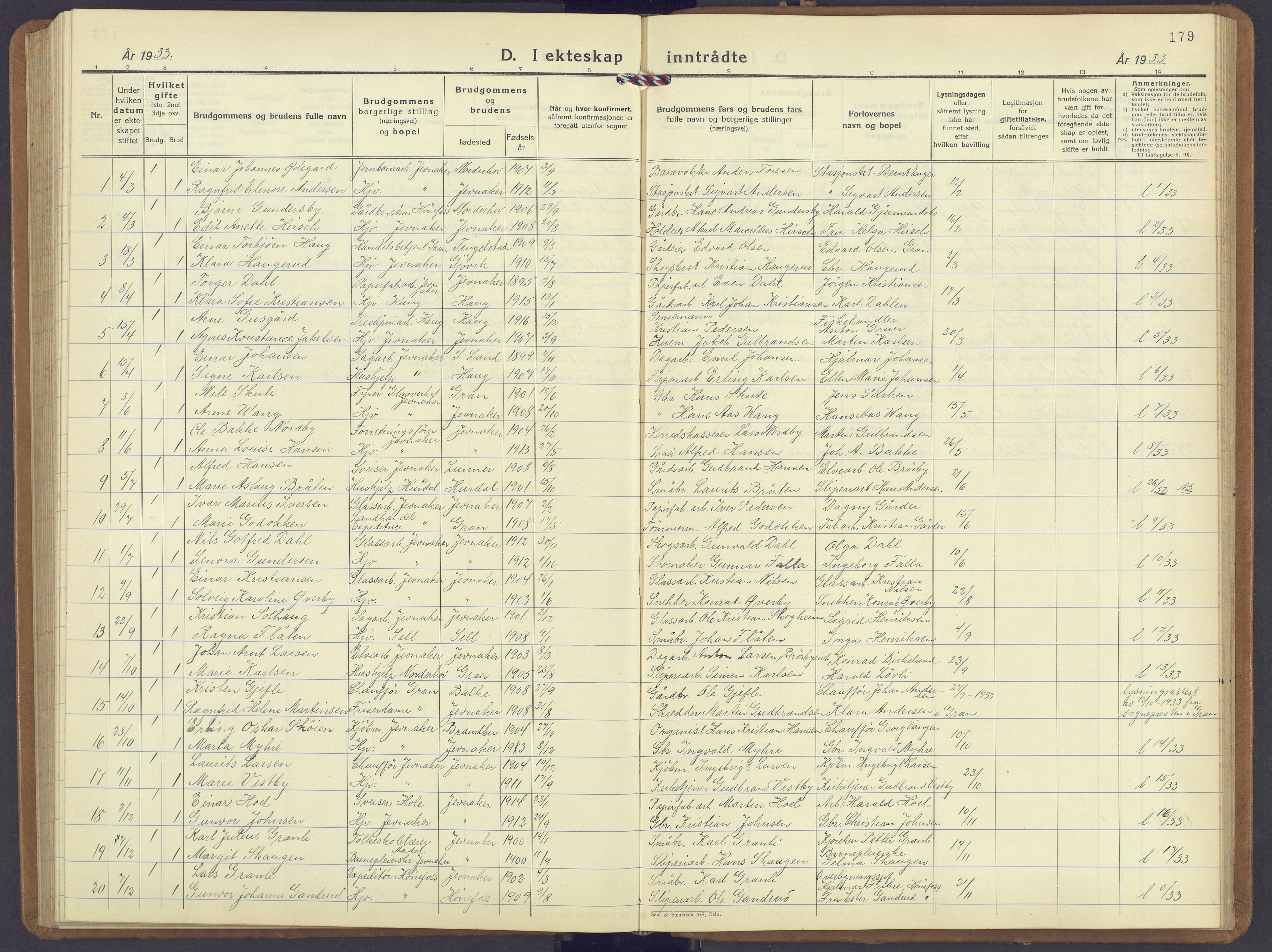 Jevnaker prestekontor, SAH/PREST-116/H/Ha/Hab/L0006: Klokkerbok nr. 6, 1930-1945, s. 179