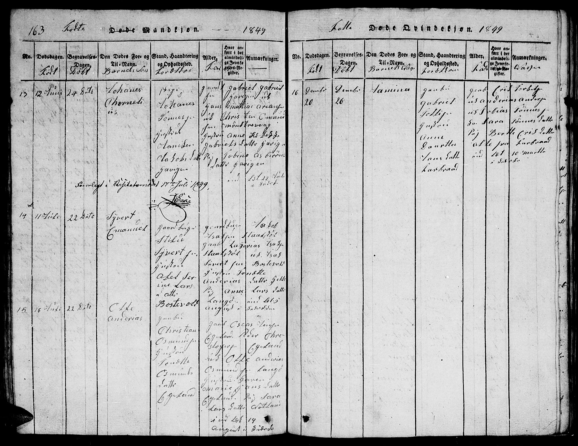 Herad sokneprestkontor, AV/SAK-1111-0018/F/Fb/Fbb/L0001: Klokkerbok nr. B 1, 1815-1852, s. 163