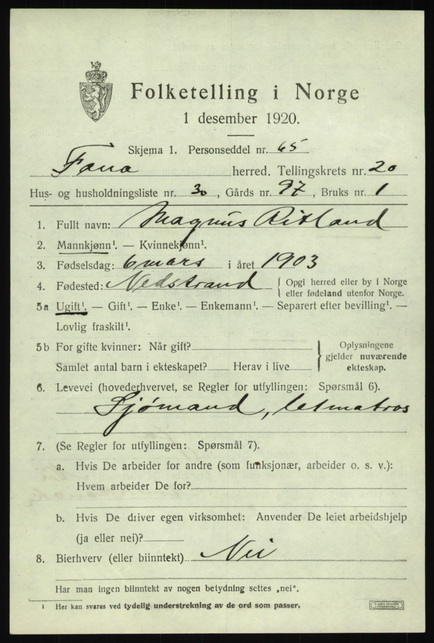 SAB, Folketelling 1920 for 1249 Fana herred, 1920, s. 24331
