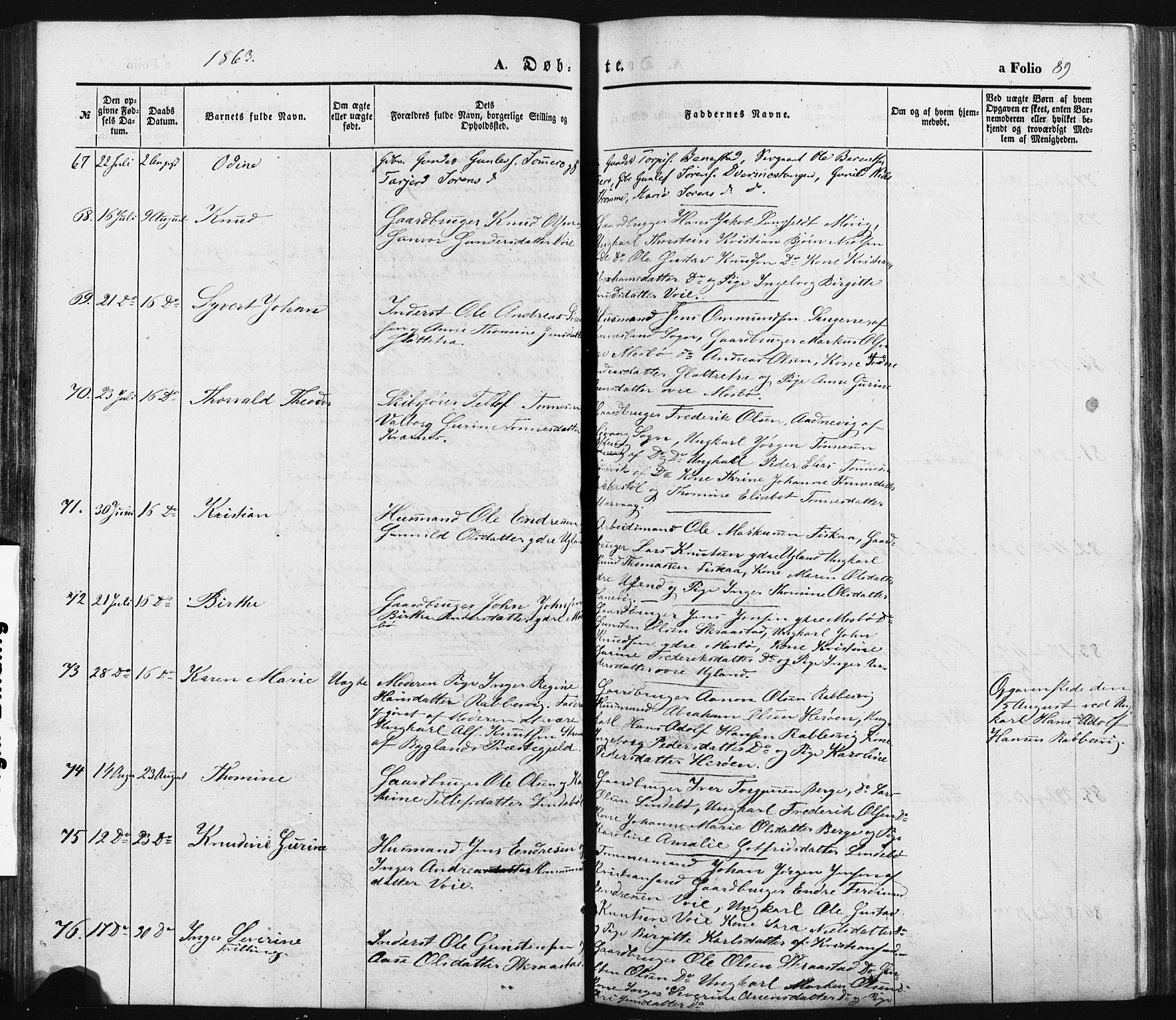 Oddernes sokneprestkontor, SAK/1111-0033/F/Fa/Faa/L0007: Ministerialbok nr. A 7, 1851-1863, s. 89