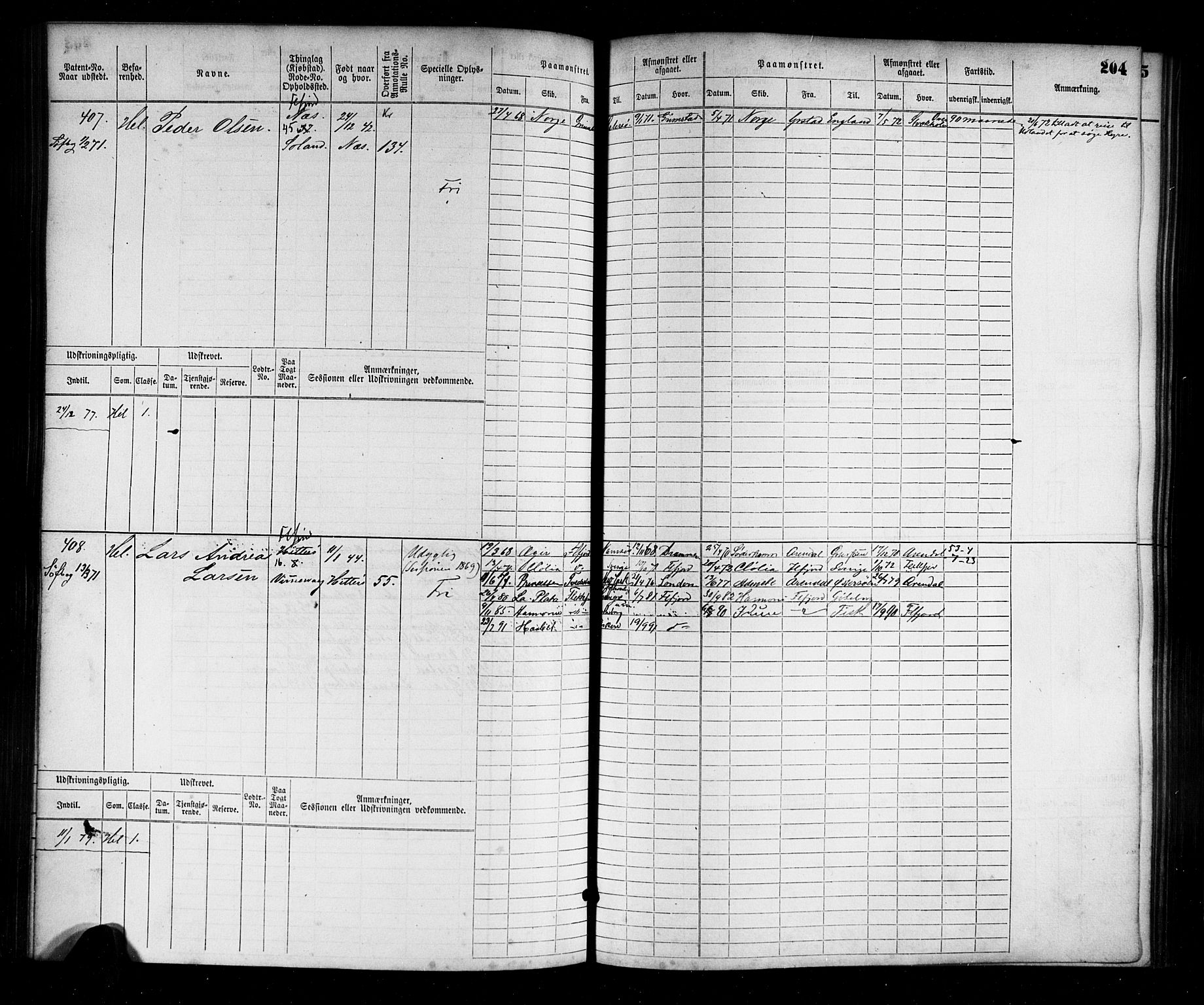 Flekkefjord mønstringskrets, AV/SAK-2031-0018/F/Fb/L0001: Hovedrulle nr 1-764, N-4, 1868-1900, s. 208