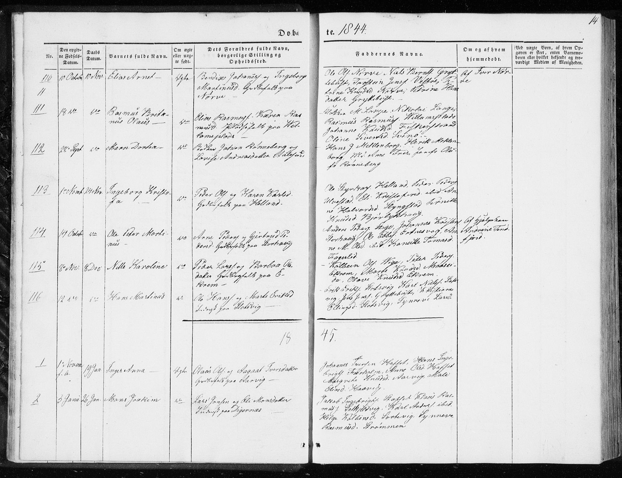 Ministerialprotokoller, klokkerbøker og fødselsregistre - Møre og Romsdal, AV/SAT-A-1454/528/L0415: Residerende kapellans bok nr. 528B03, 1843-1852, s. 14