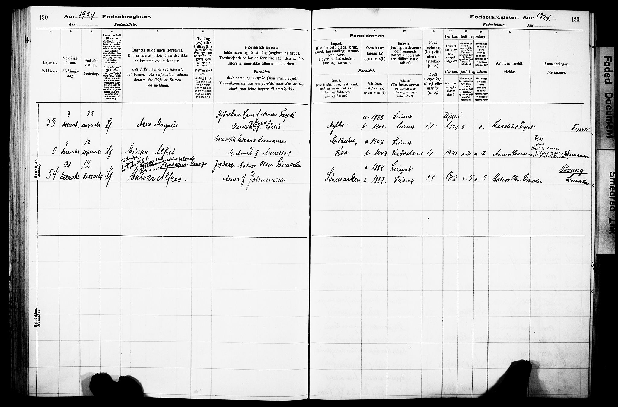 Lunner prestekontor, SAH/PREST-118/I/Id/L0001: Fødselsregister nr. 1, 1916-1932, s. 120