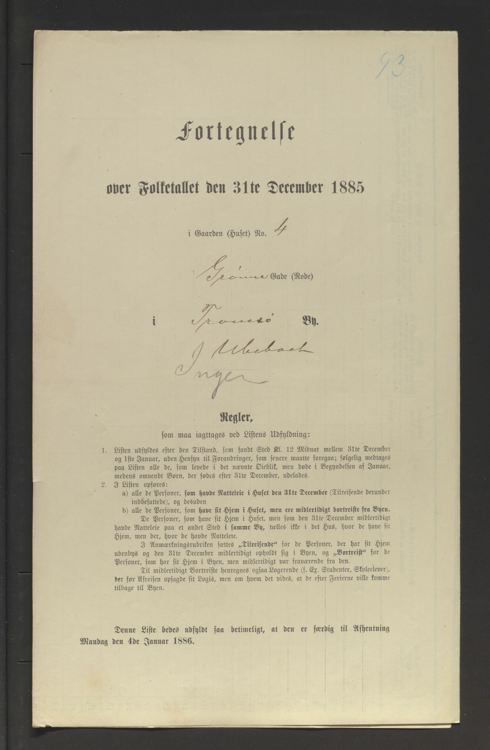 SATØ, Folketelling 1885 for 1902 Tromsø kjøpstad, 1885, s. 93a