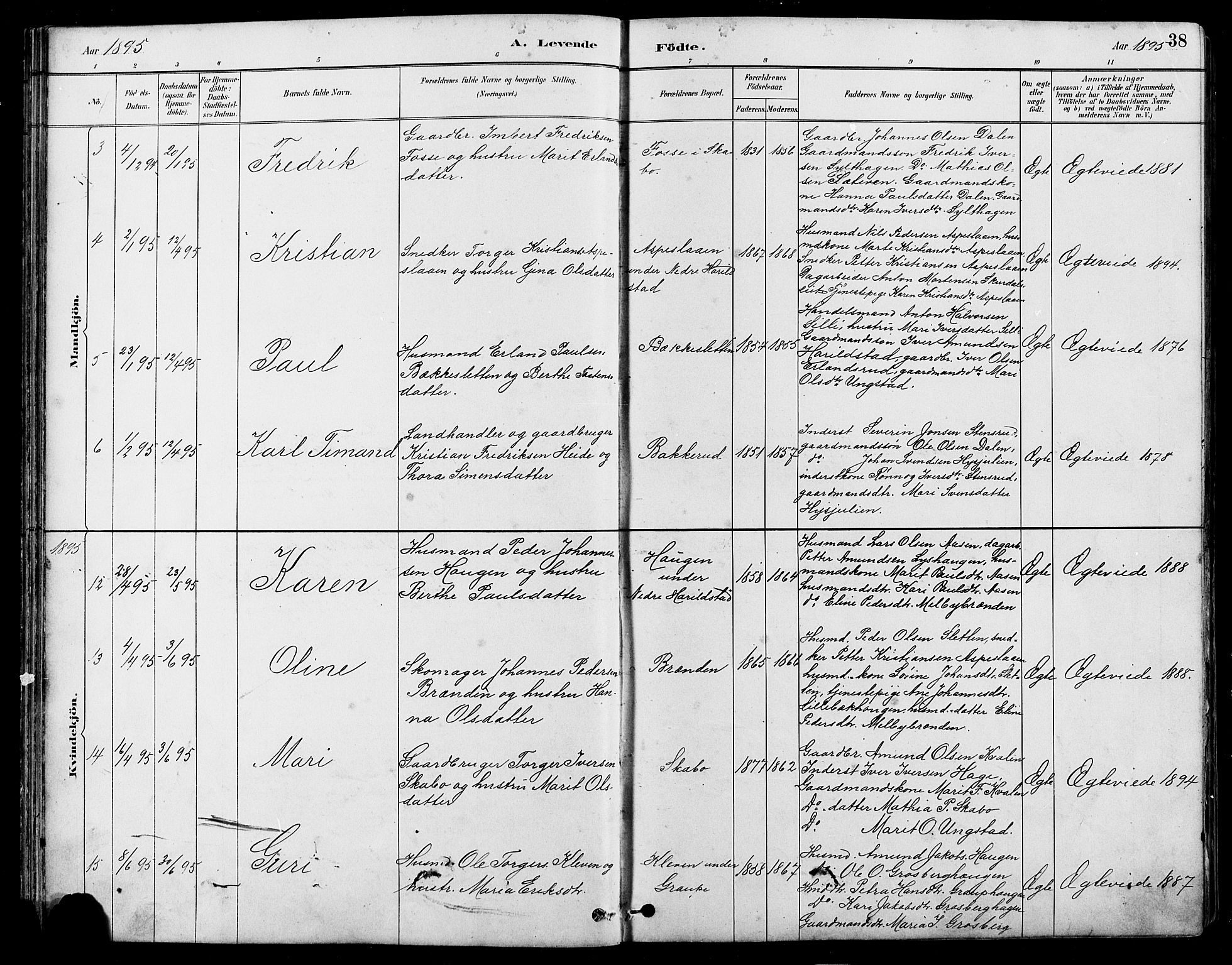 Nord-Fron prestekontor, AV/SAH-PREST-080/H/Ha/Hab/L0005: Klokkerbok nr. 5, 1884-1914, s. 38