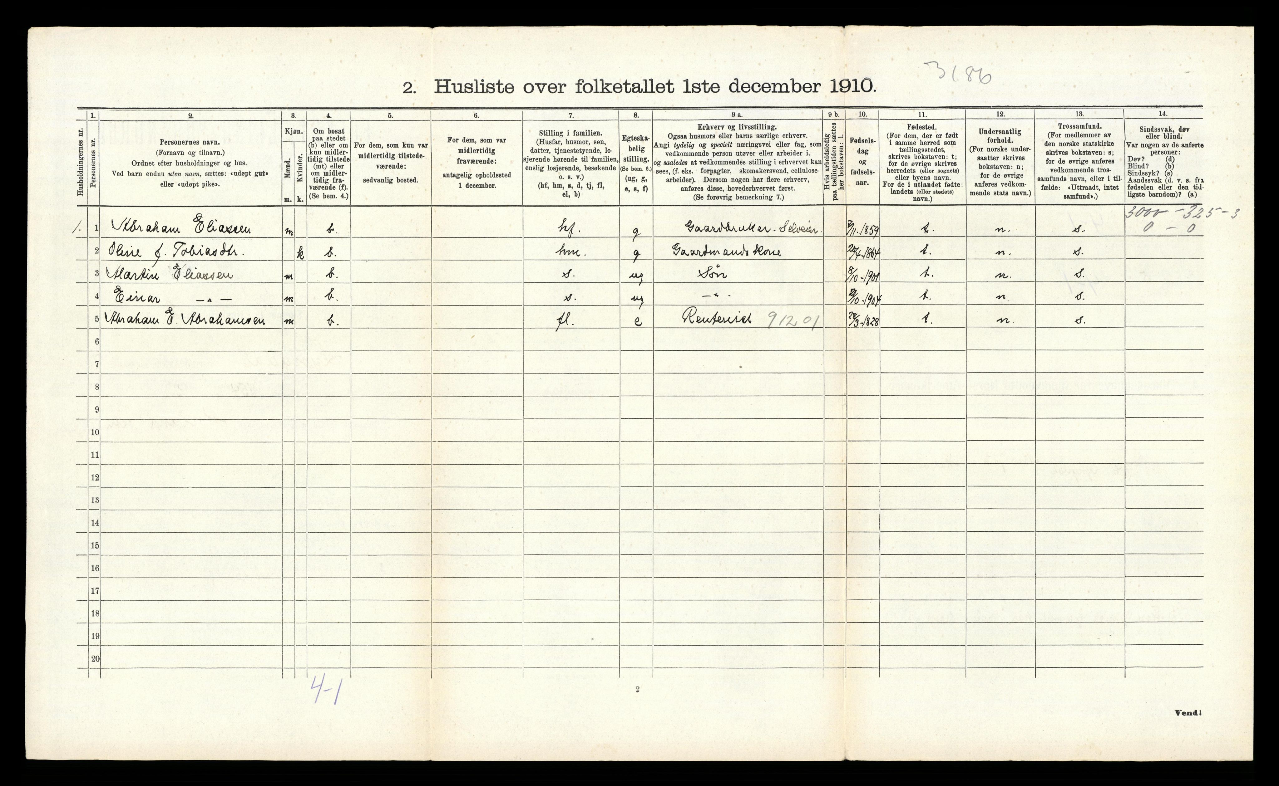 RA, Folketelling 1910 for 1032 Lyngdal herred, 1910, s. 873