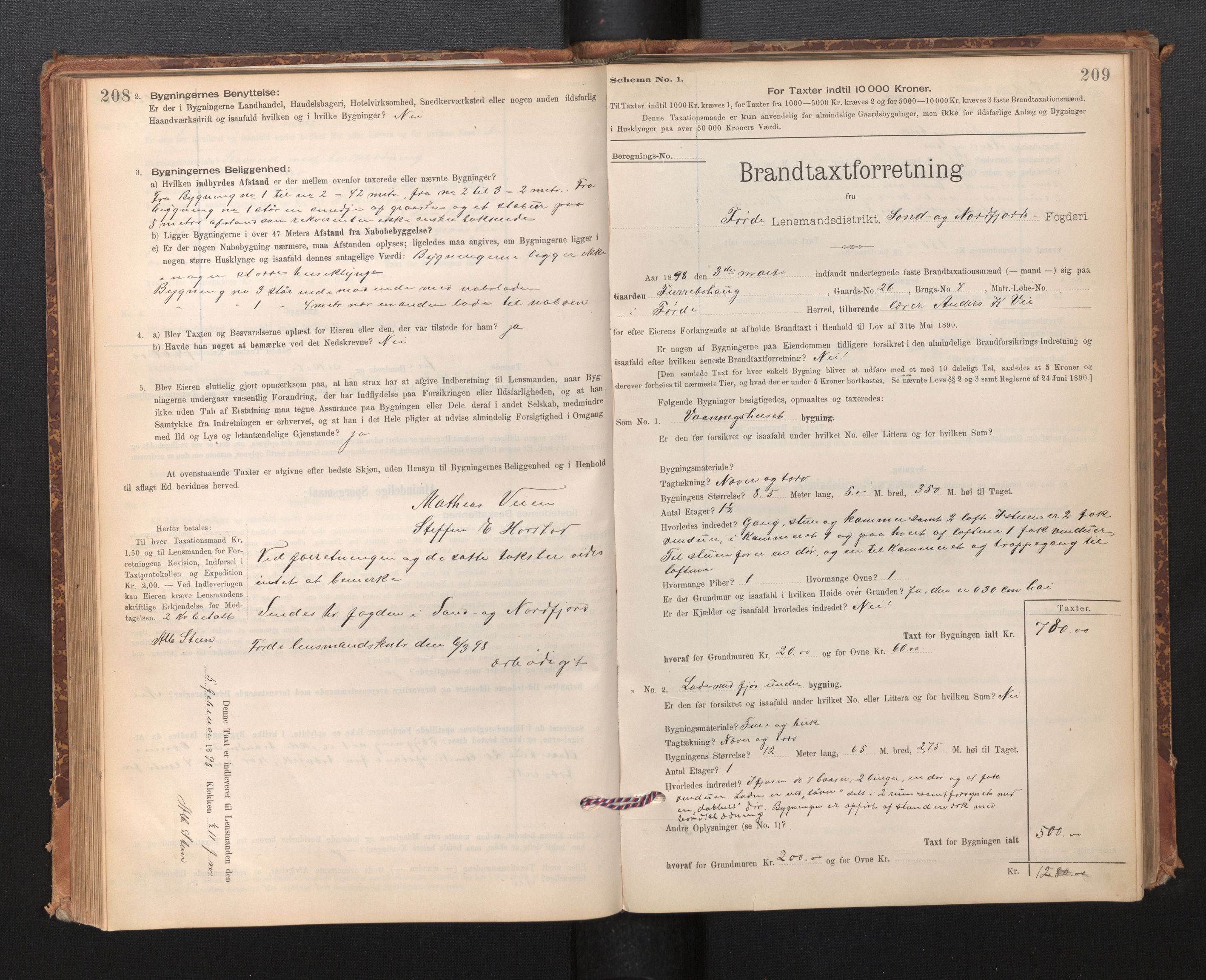 Lensmannen i Førde, SAB/A-27401/0012/L0008: Branntakstprotokoll, skjematakst, 1895-1922, s. 208-209