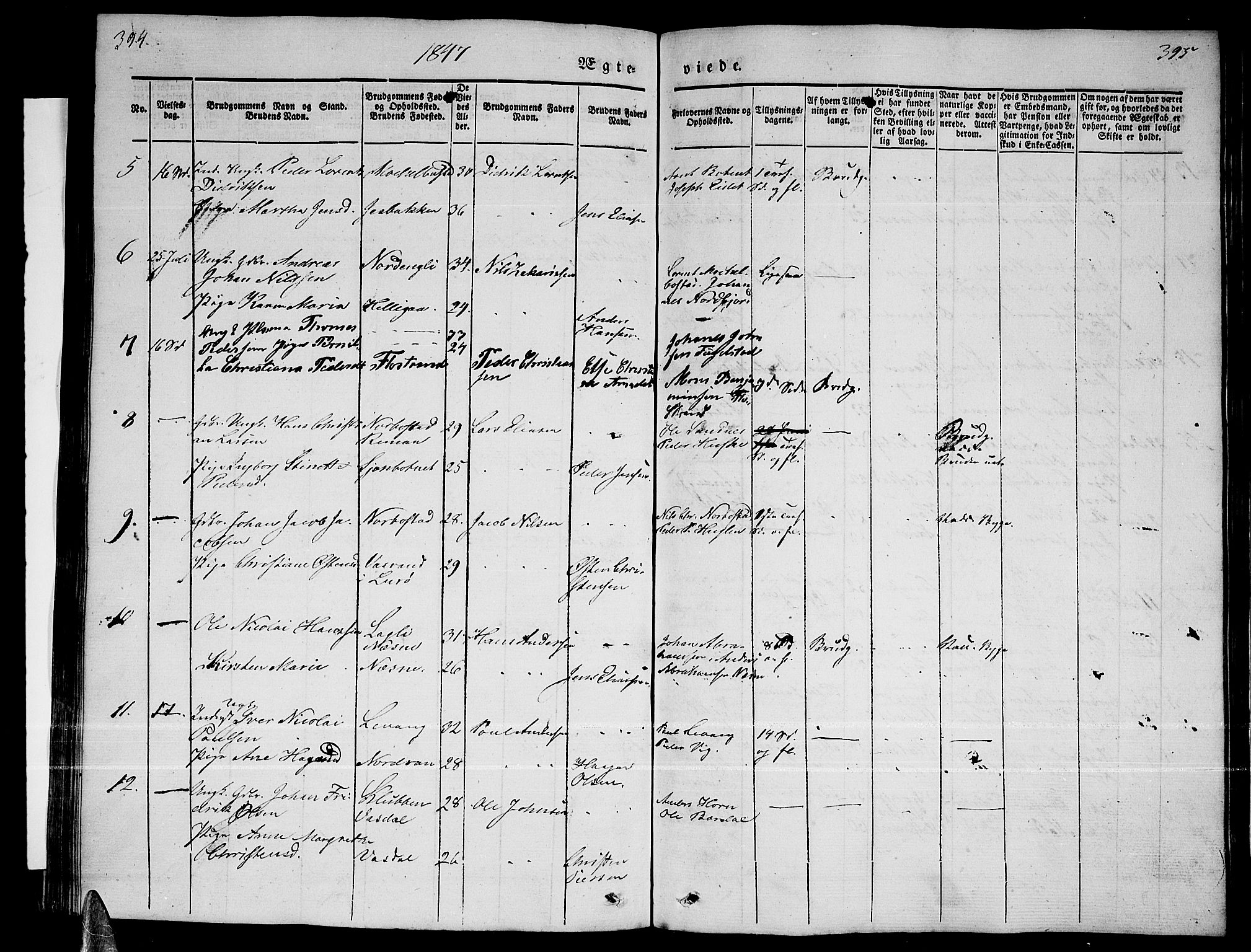 Ministerialprotokoller, klokkerbøker og fødselsregistre - Nordland, AV/SAT-A-1459/838/L0555: Klokkerbok nr. 838C02, 1842-1861, s. 394-395