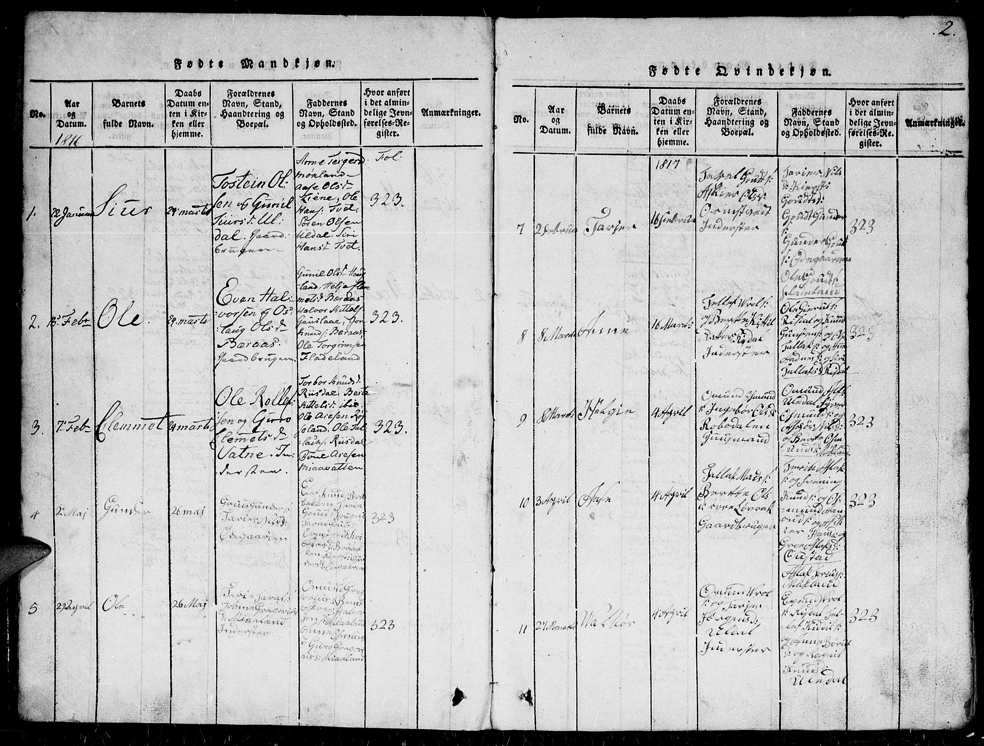 Herefoss sokneprestkontor, SAK/1111-0019/F/Fb/Fbc/L0001: Klokkerbok nr. B 1, 1816-1866, s. 2