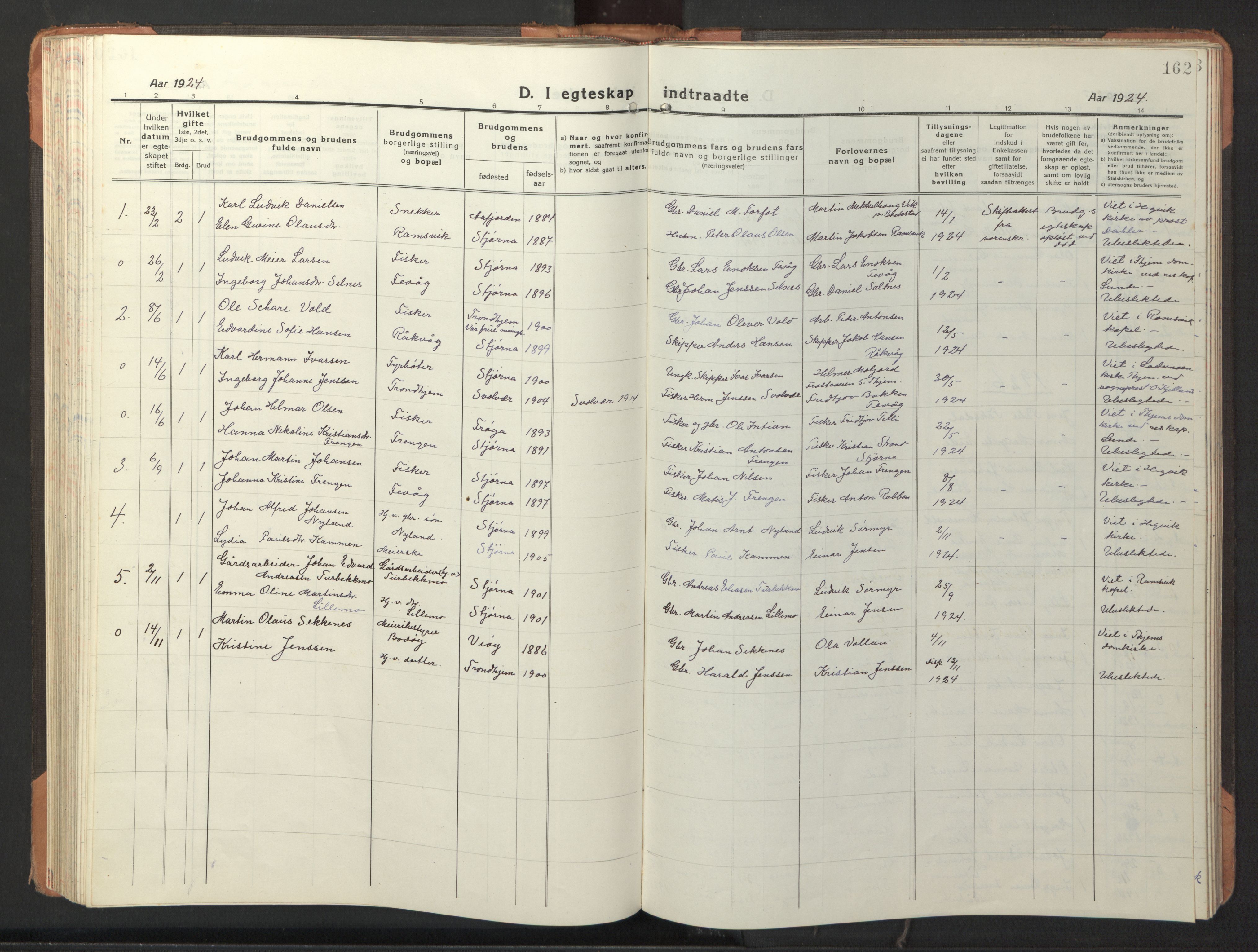 Ministerialprotokoller, klokkerbøker og fødselsregistre - Sør-Trøndelag, AV/SAT-A-1456/653/L0658: Klokkerbok nr. 653C02, 1919-1947, s. 162