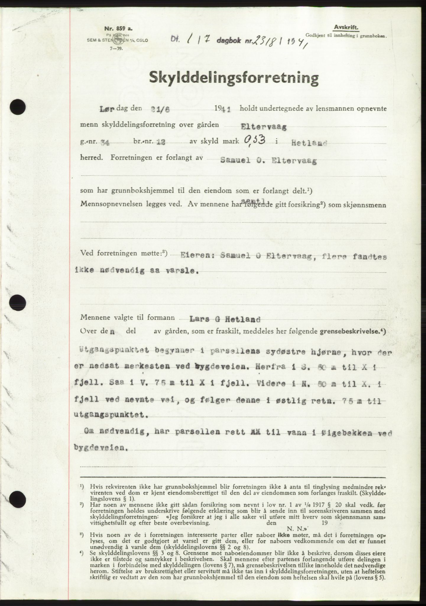 Jæren sorenskriveri, SAST/A-100310/03/G/Gba/L0080: Pantebok, 1941-1941, Dagboknr: 2318/1941