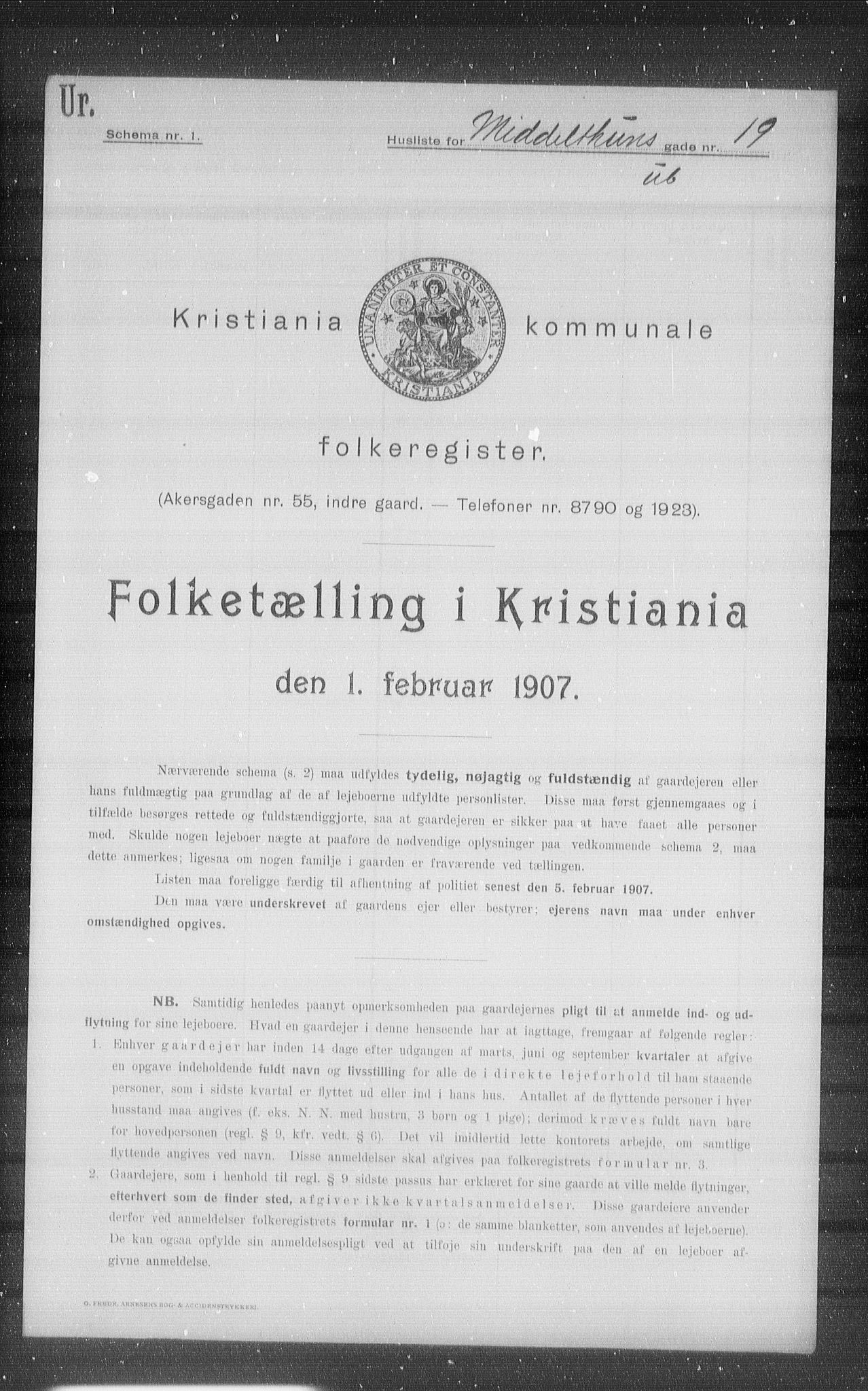 OBA, Kommunal folketelling 1.2.1907 for Kristiania kjøpstad, 1907, s. 33396