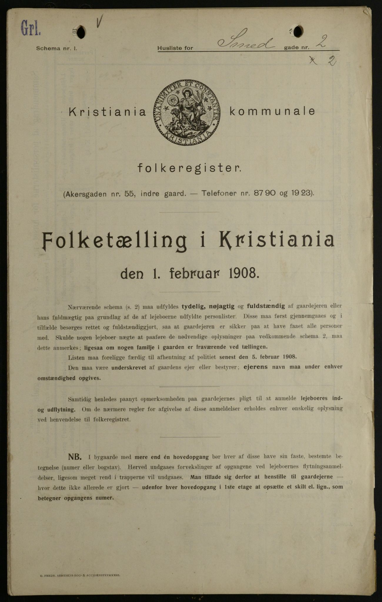 OBA, Kommunal folketelling 1.2.1908 for Kristiania kjøpstad, 1908, s. 87424