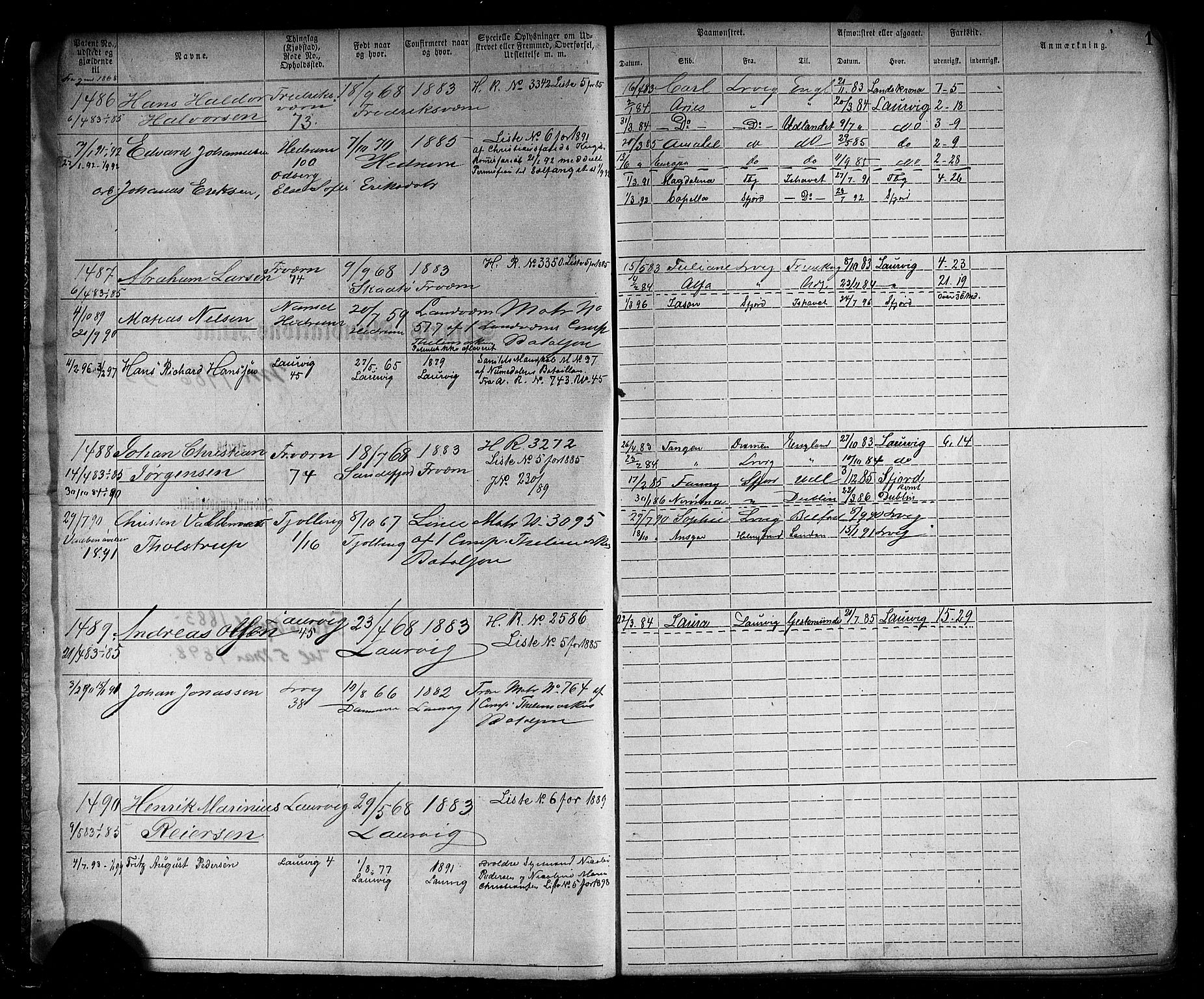 Larvik innrulleringskontor, AV/SAKO-A-787/F/Fb/L0005: Annotasjonsrulle, 1883-1898, s. 3