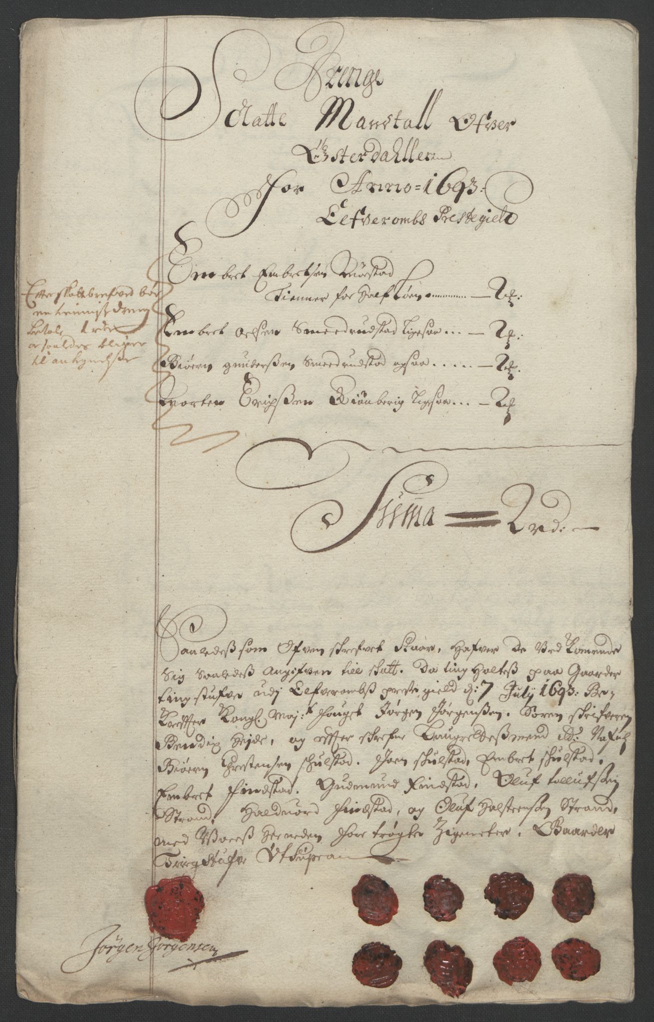 Rentekammeret inntil 1814, Reviderte regnskaper, Fogderegnskap, AV/RA-EA-4092/R13/L0831: Fogderegnskap Solør, Odal og Østerdal, 1693, s. 245