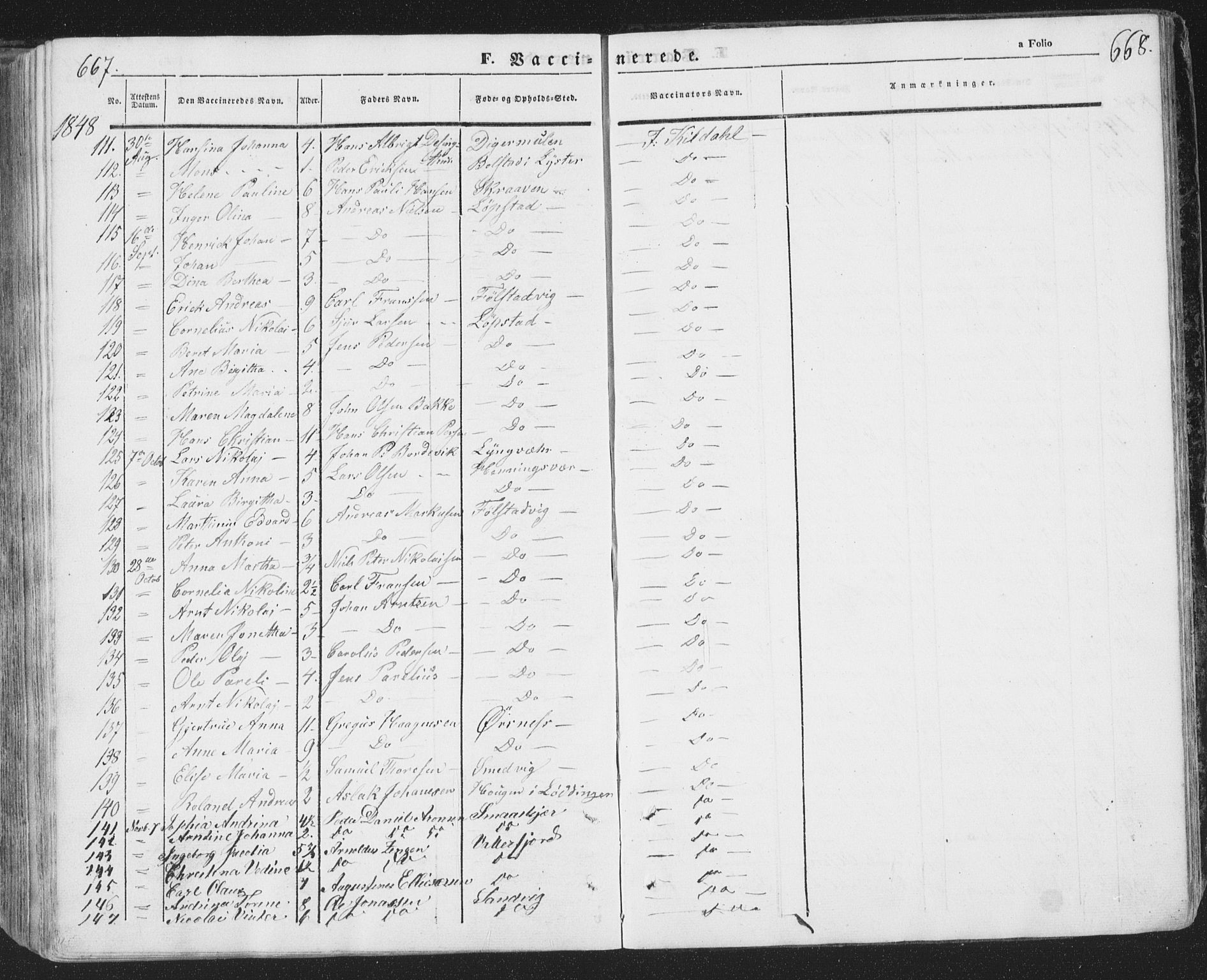 Ministerialprotokoller, klokkerbøker og fødselsregistre - Nordland, SAT/A-1459/874/L1072: Klokkerbok nr. 874C01, 1843-1859, s. 667-668