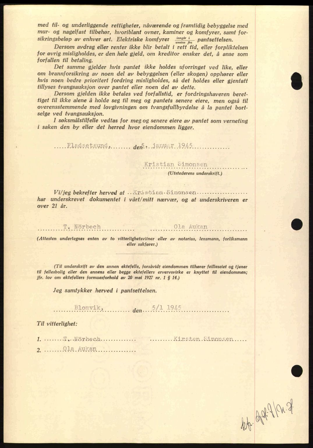 Nordmøre sorenskriveri, AV/SAT-A-4132/1/2/2Ca: Pantebok nr. B92, 1944-1945, Dagboknr: 99/1945