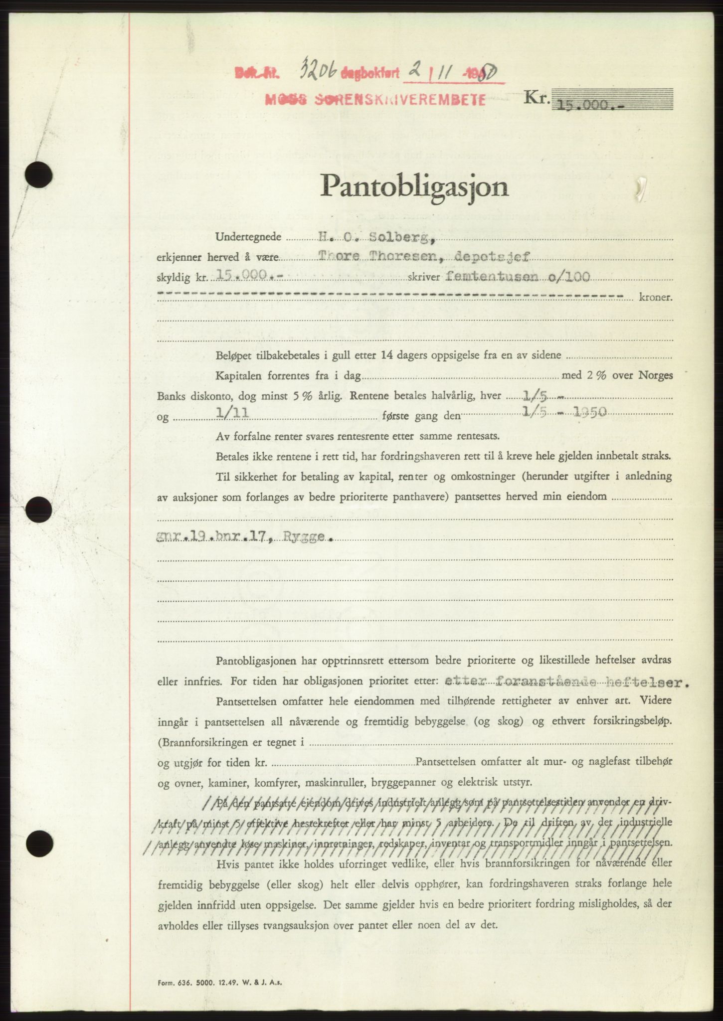 Moss sorenskriveri, SAO/A-10168: Pantebok nr. B25, 1950-1950, Dagboknr: 3206/1950