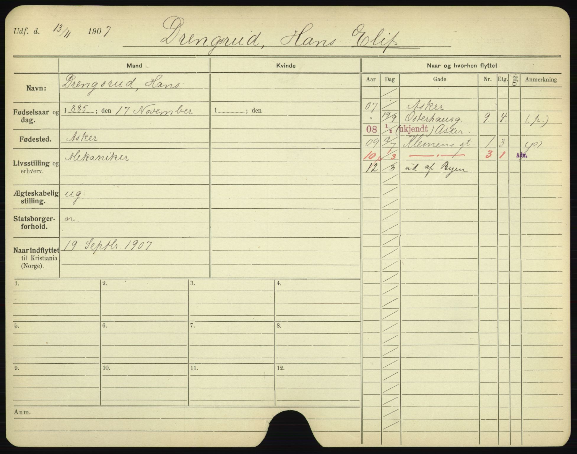 Oslo folkeregister, Registerkort, AV/SAO-A-11715/F/Fa/Fac/L0002: Menn, 1906-1914, s. 668a