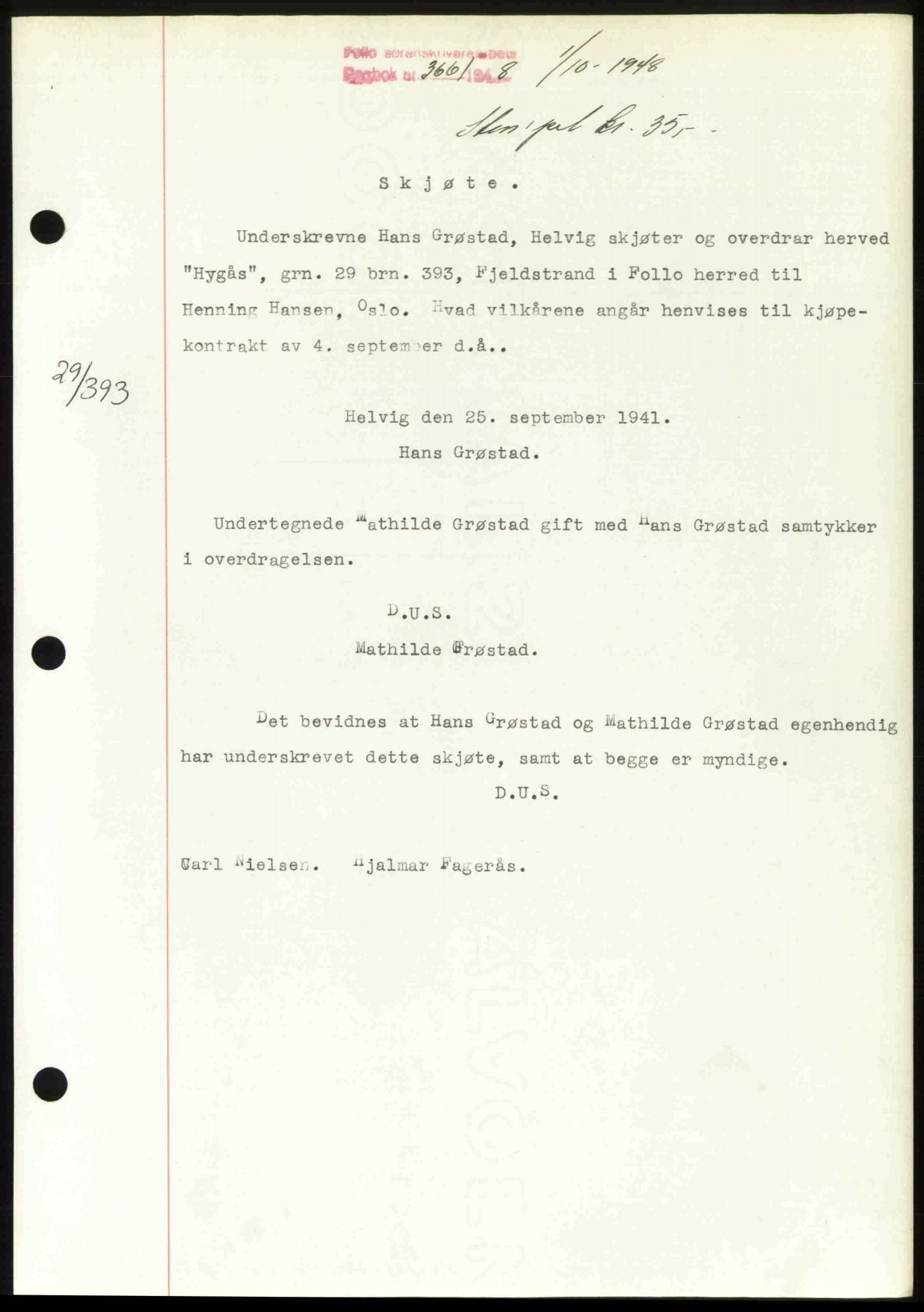 Follo sorenskriveri, SAO/A-10274/G/Ga/Gaa/L0085: Pantebok nr. I 85, 1948-1948, Dagboknr: 3661/1948