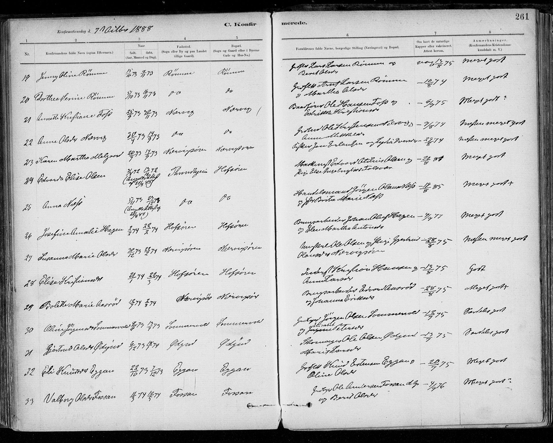 Ministerialprotokoller, klokkerbøker og fødselsregistre - Sør-Trøndelag, AV/SAT-A-1456/668/L0809: Ministerialbok nr. 668A09, 1881-1895, s. 261